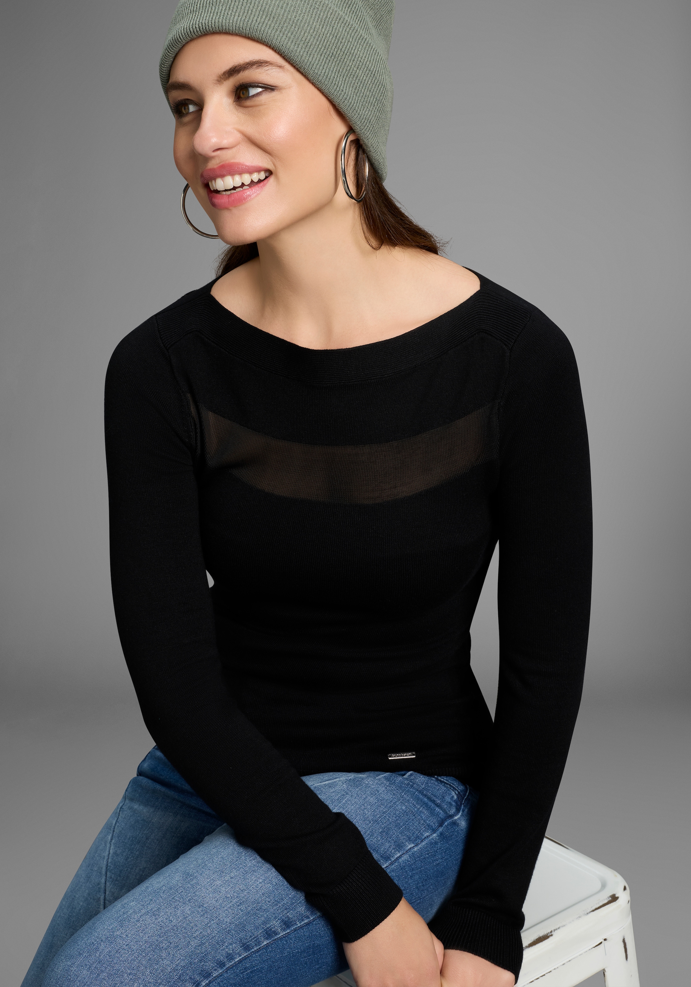 Image of Bruno Banani Strickpullover mit Mesh-Einsatz