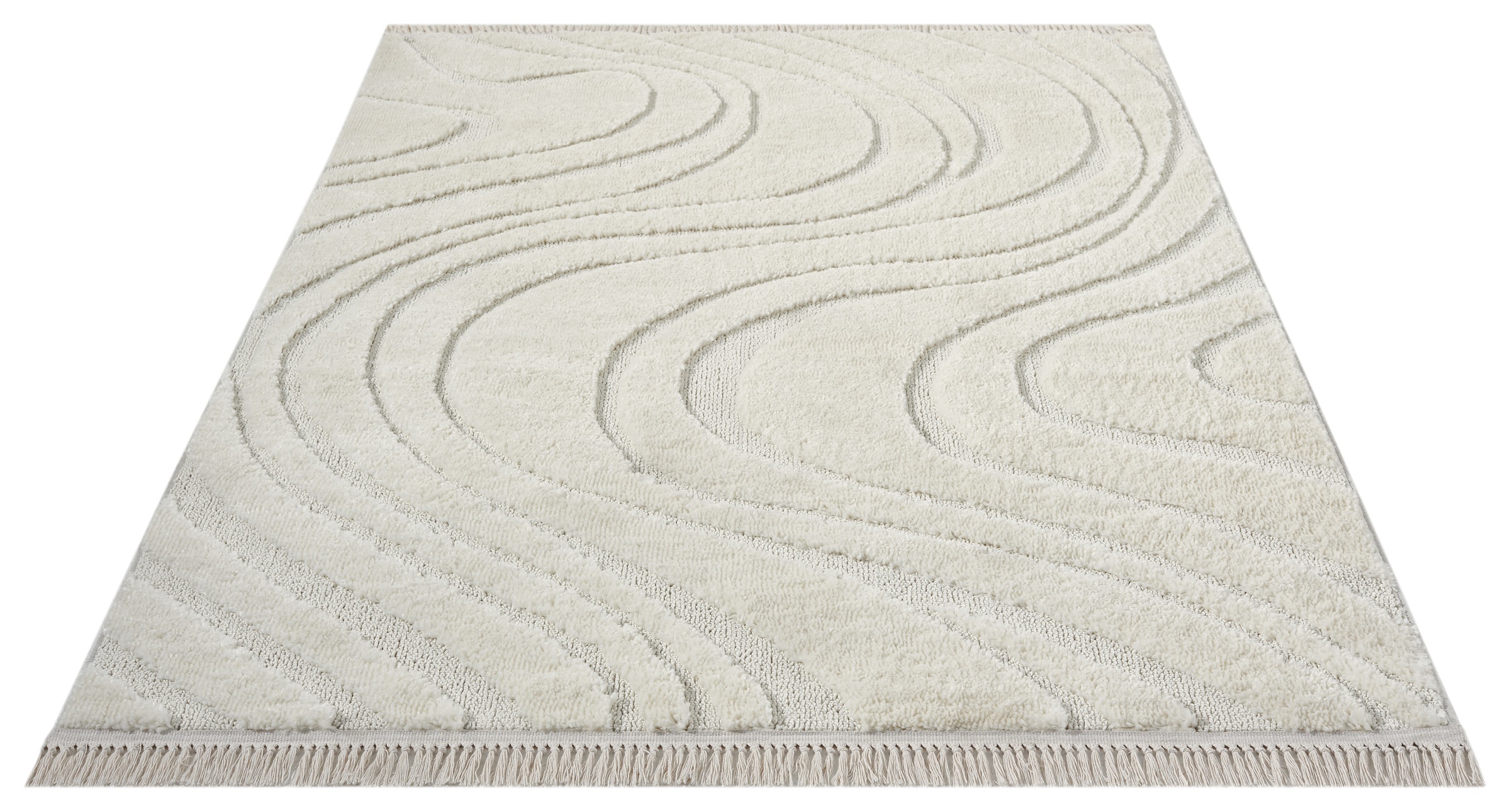 homsy by Ana Johnson Tapis »Waavy mit Fransen, Wellen Design« Rectangulaire 20 mm Höhe Boho, 3D Optik, Scandi, Hoch-Tief, Wohnzimmer, Schlafzimmer
