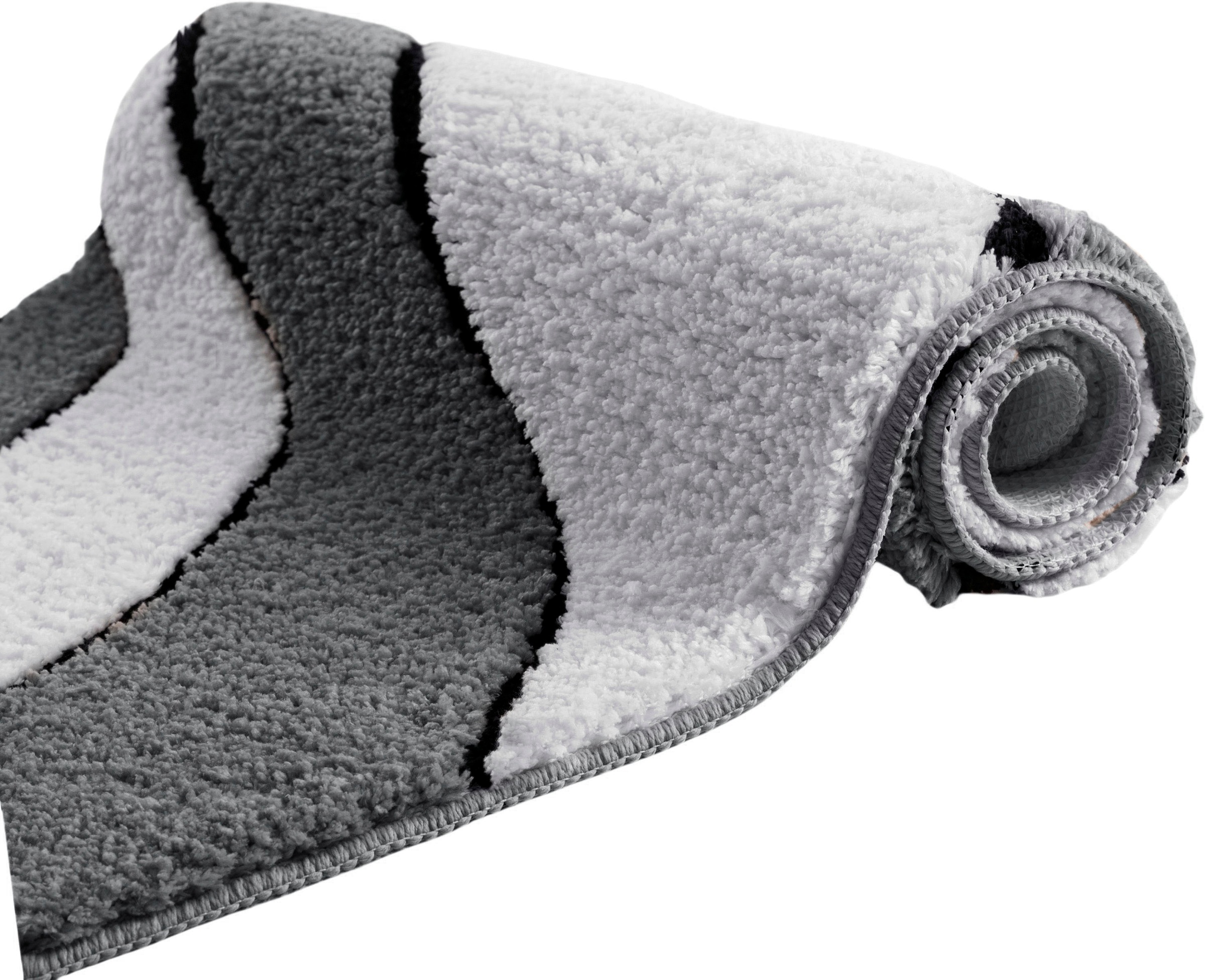my home Badematte »Anna, Badvorleger, Badezimmer Teppich«, rutschhemmend beschichtet, fussbodenheizungsgeeignet-schnell trocknend, Badteppich, Hoch Tief Effekt, Modern, Weich, Wellen