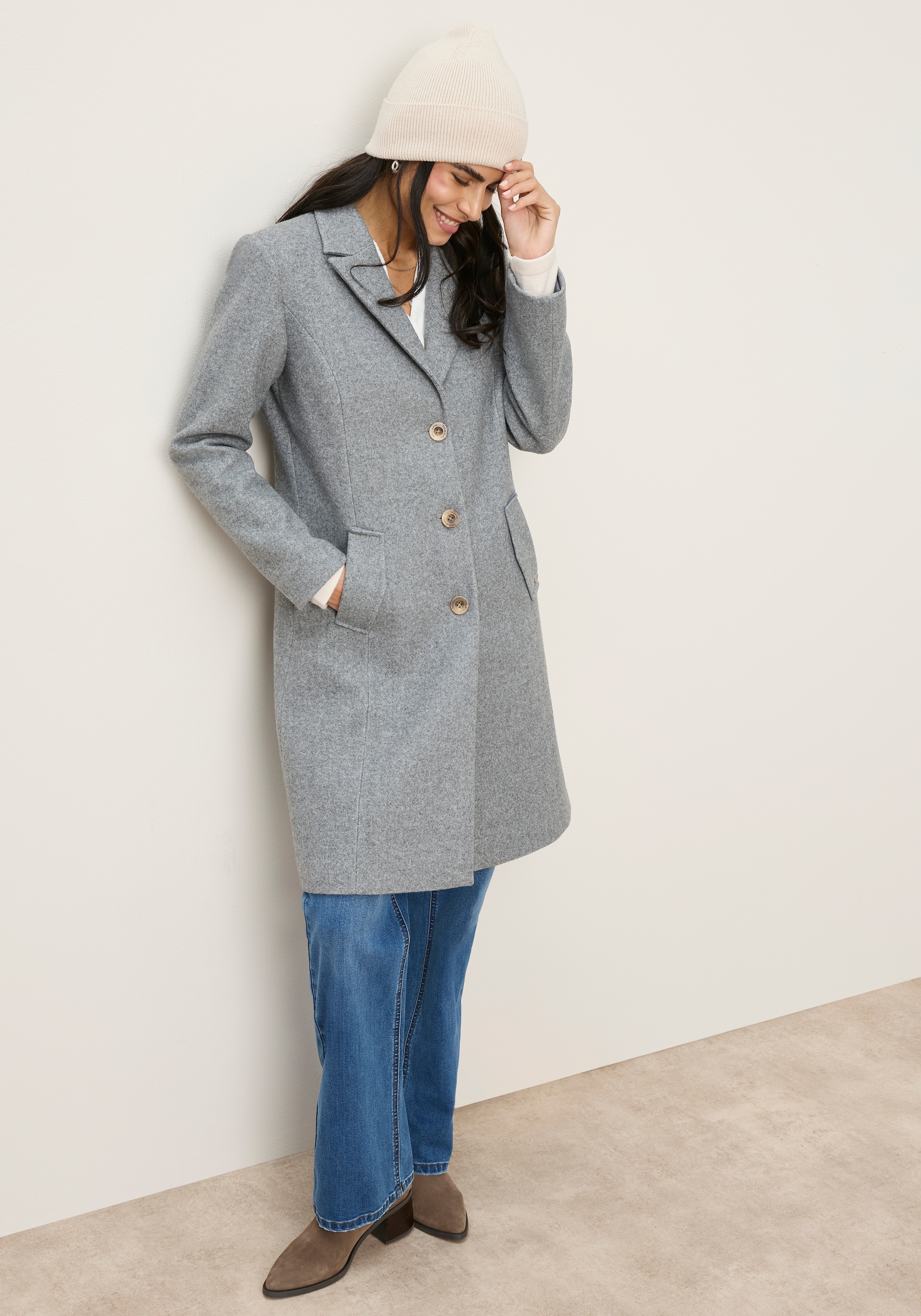 Tamaris Manteau long coupe ajustée, col à revers et boutons, idéal pour la mi-saison