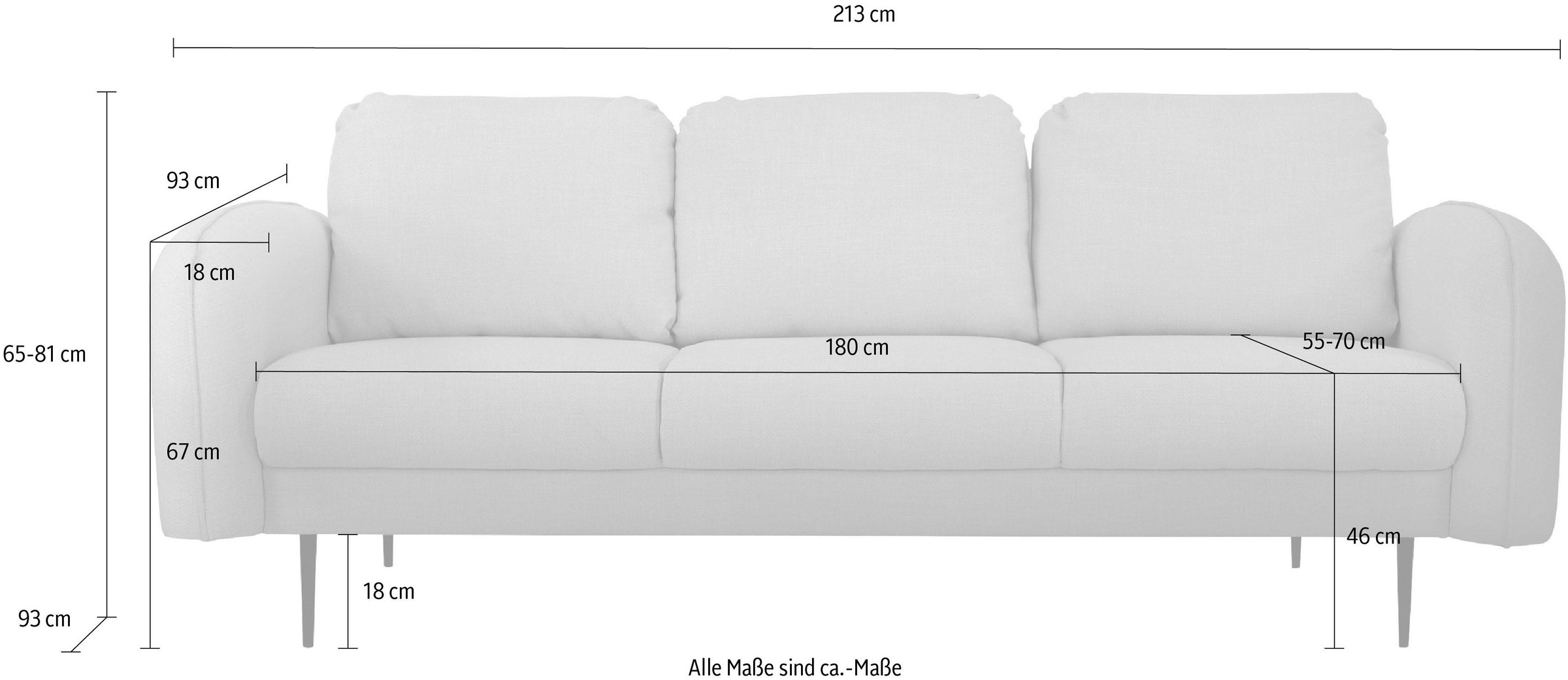 Leonique 3-Sitzer »Skidi« mit losen Rückenkissen und Keder oben auf der Armlehne