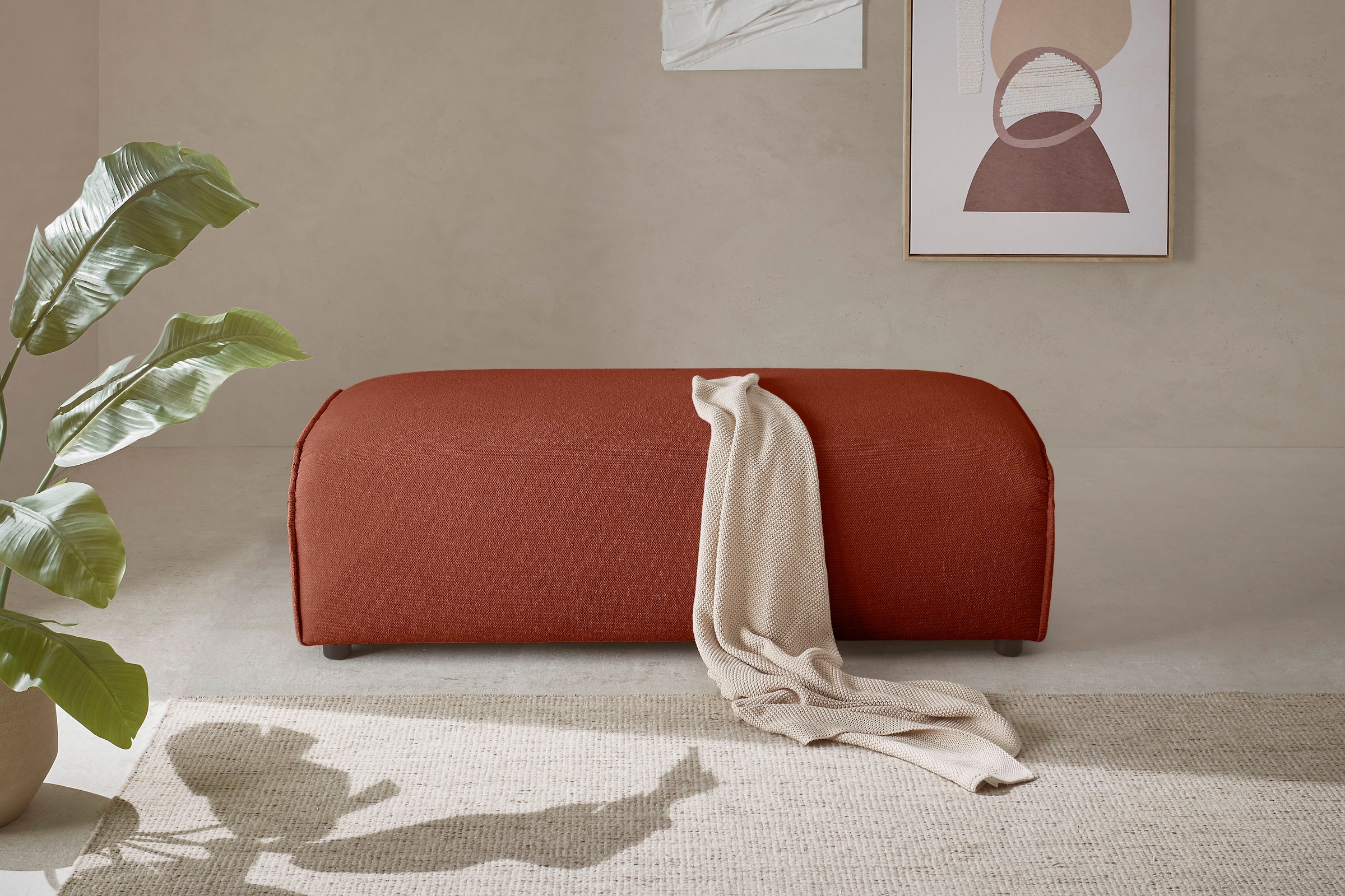 LeGer Home by Lena Gercke Hocker »PIARA, Polsterhocker mit Kedernaht, Cord, Leinenoptik o. Strukturstoff« zur Serie PIARA, rechteckig, schwarze Füsse, bequemer Sitzkomfort