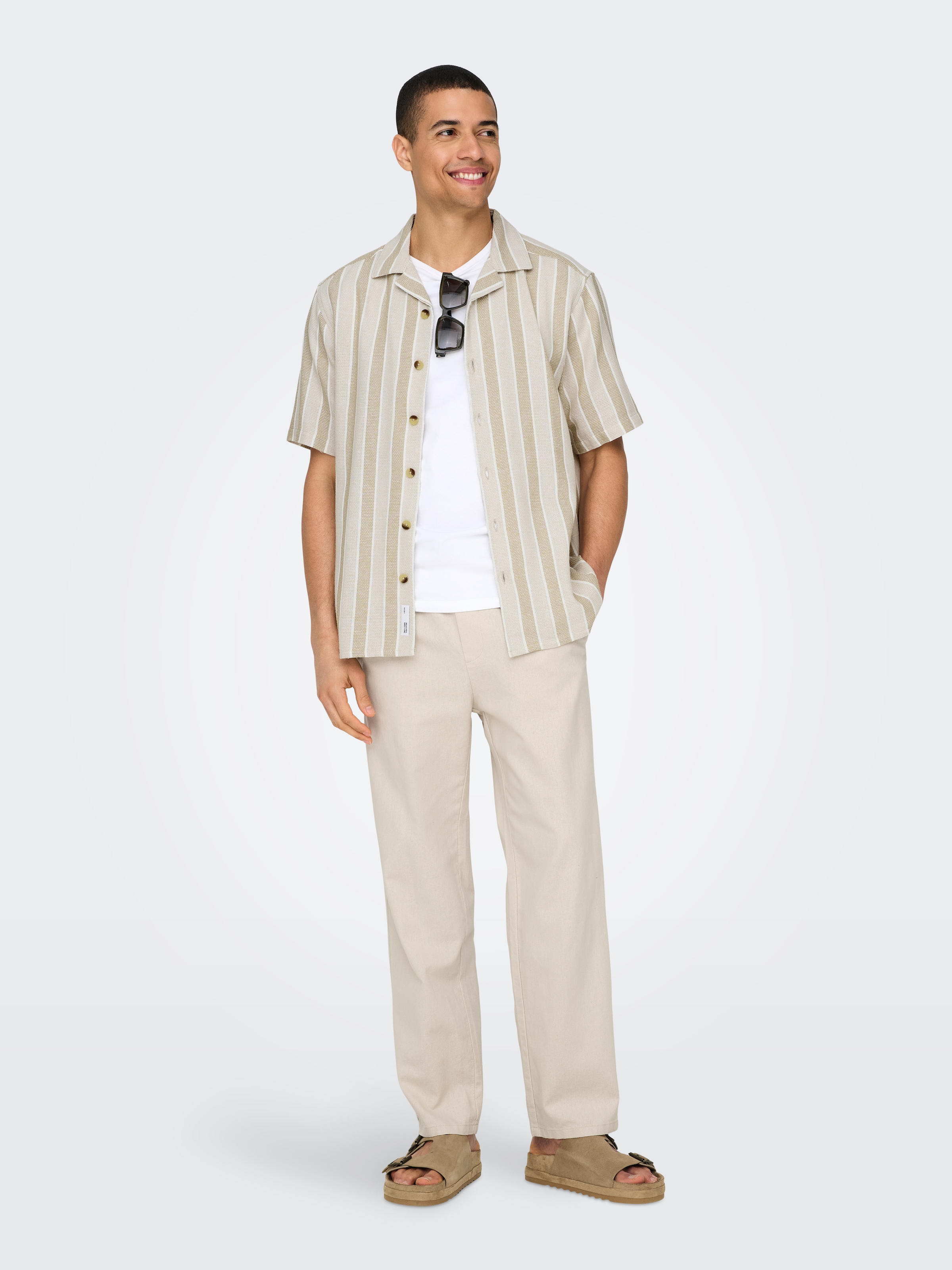 ONLY & SONS Pantalon à enfiler »ONSSINUS LOOSE 0007 COT LIN PANT NOOS«  Baumwolle mit Leinen, locker geschnitten