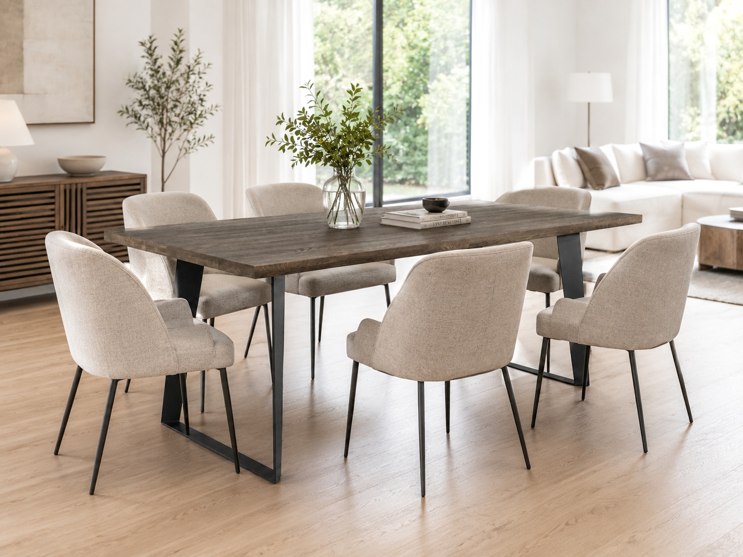 GOODproduct Esstisch »»SKAGEN« Speisetisch, Küchentisch, Wohntisch, Esszimmertisch« Wildeiche geölt Natur/Smoke, Gerade Kante, U-Gestell schwarz Metall