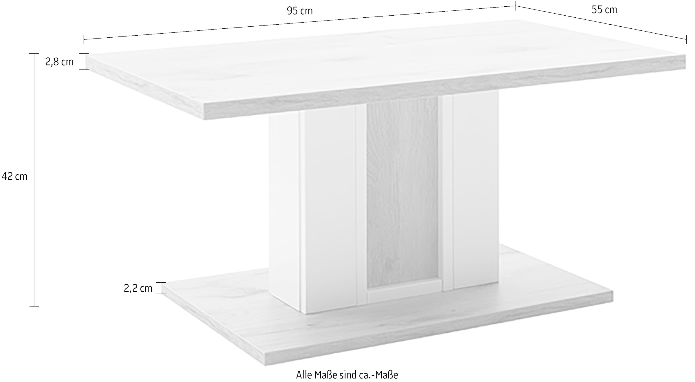 MCA furniture Table basse »SANTERNO Couchtisch mit Säule« 1 cuis tlg. Tisch, Soft White/Viking Oak, mit Säule, belastbar 50kg, Breite 95 cm