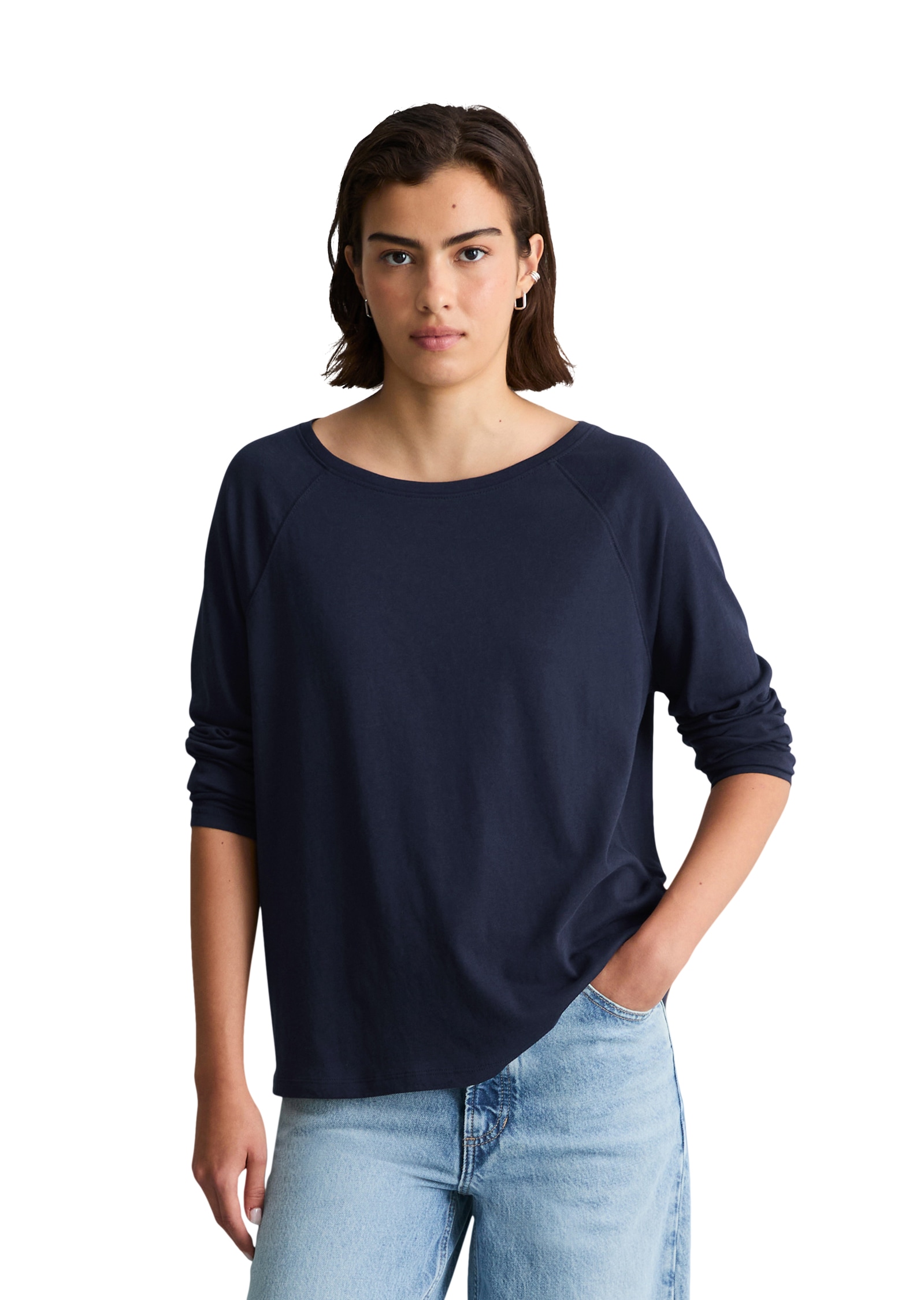 Image of Marc OPolo DENIM Longsleeve relaxed fit mit Raglan-Ärmeln, U-Boot-Ausschnitt