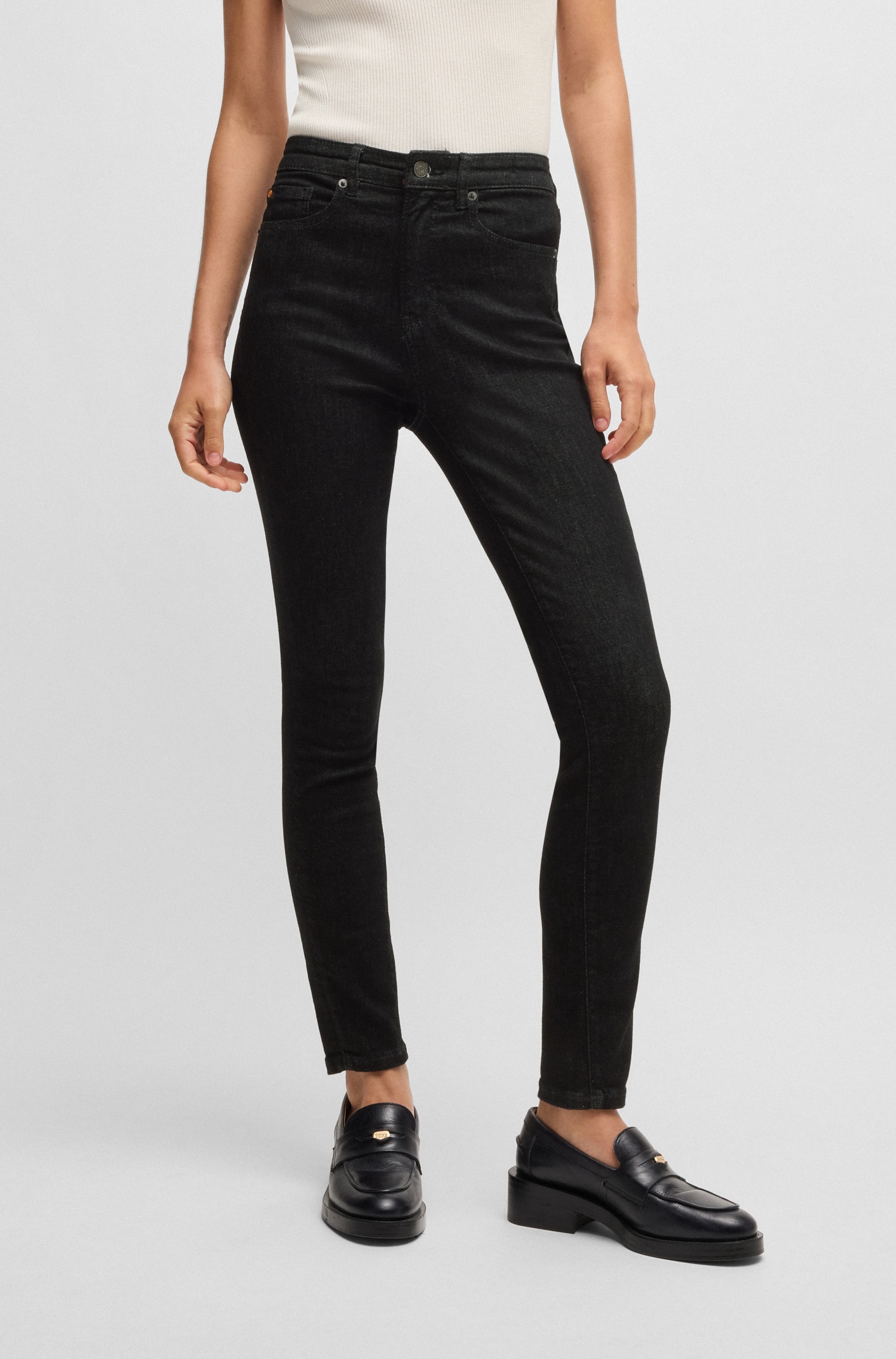 Image of BOSS ORANGE Slim-fit-Jeans "Maye High Rise Slim Premium Damenmode" mit BOSS Leder-Badge