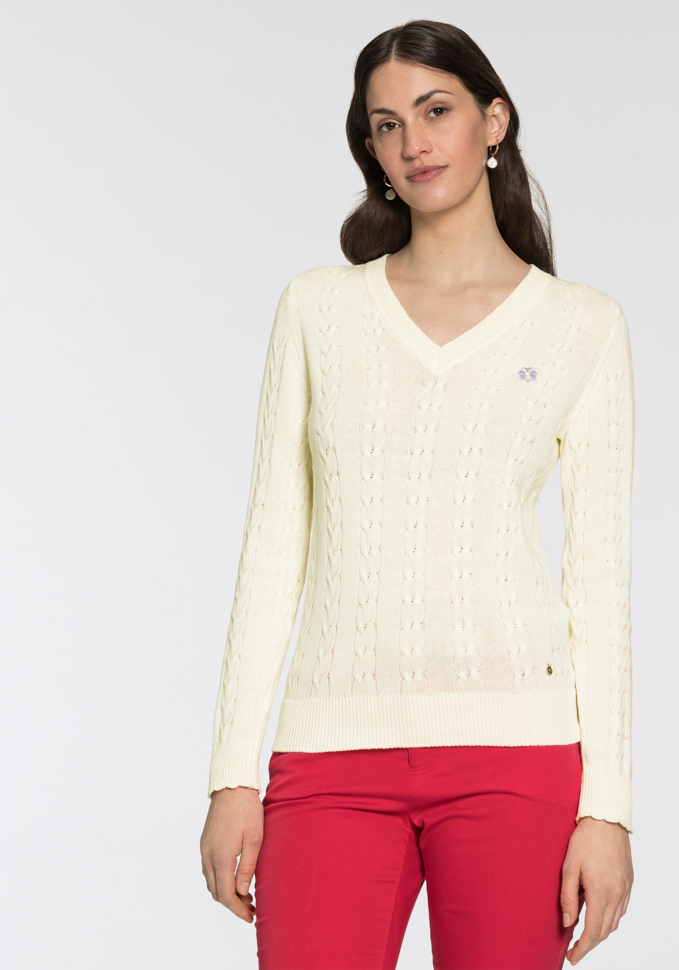 Image of AJC V-Ausschnitt-Pullover, mit Zopfmuster und Stickerei - NEUE KOLLEKTION bei Ackermann Versand Schweiz