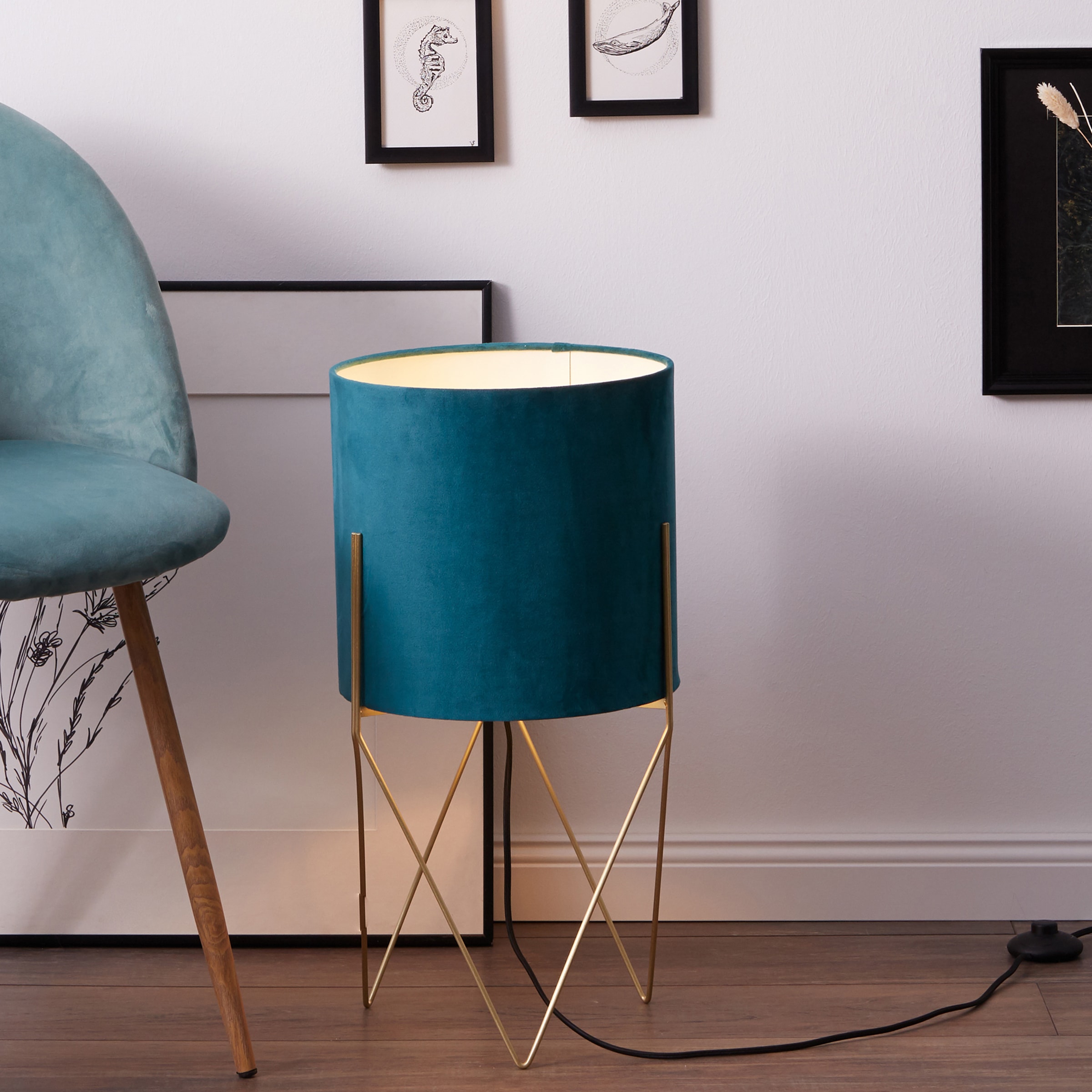 Brilliant Stehlampe »Atami«, 1 flammig, Leuchtmittel E27 | ohne Leuchtmittel, 58 cm Höhe, Ø 31,5 cm, E27, Metall/Textil, messing gebürstet