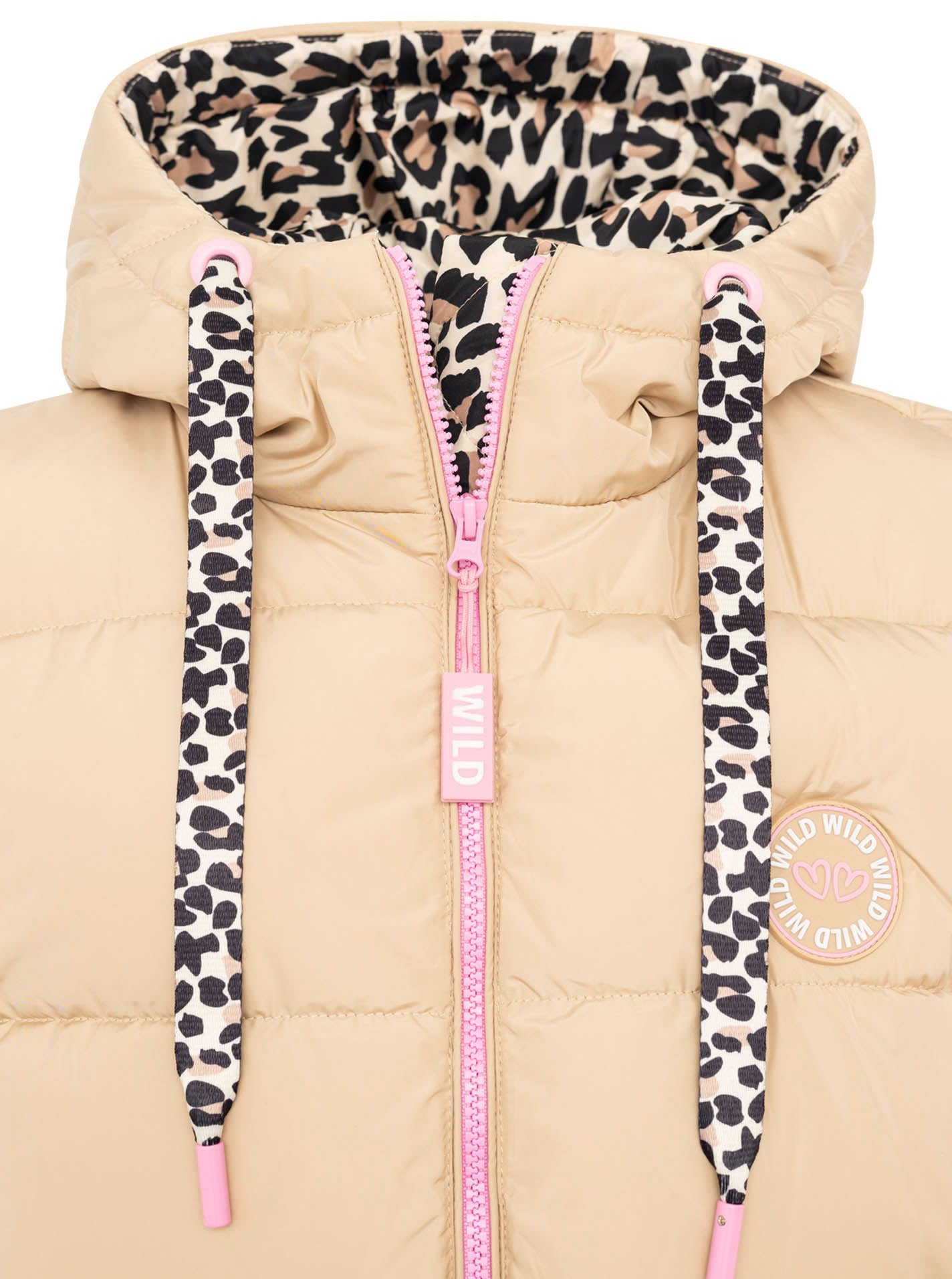 Zwillingsherz Steppweste »"Wild Hearts"«, Leo-Muster, Taschen seitlich, modisch, Doppel-Zipper, extra lang