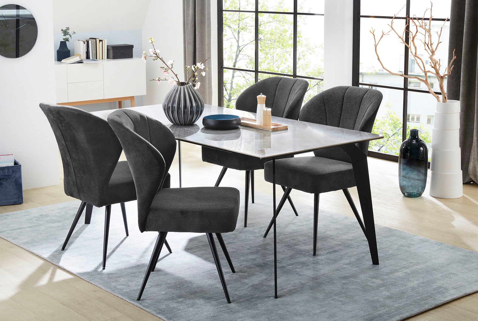 Jockenhöfer Gruppe Freischwinger »Oder«, (Set), 4 St., Microfaser, mit Taschenfederkenpolsterung, Materialmix, in 2 Farben bestellbar