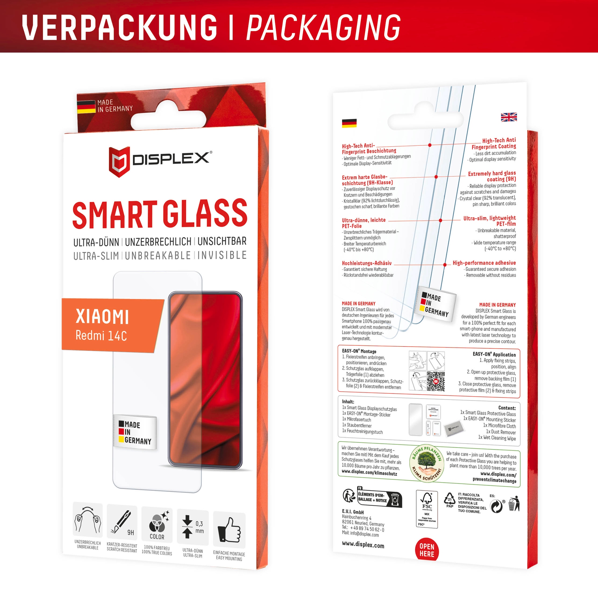 Displex Verre de protection d'écran »Smart Glass« Film protection écran, film protecteur, protection écran, résistant aux rayures et aux chocs