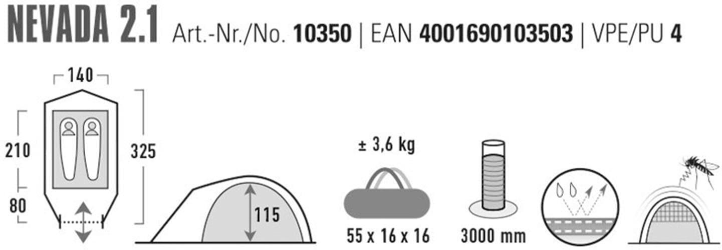 High Peak Kuppelzelt »Zelt Nevada 2.1«, 2 Personen, Bodenventilation - Advanced Low Vent System