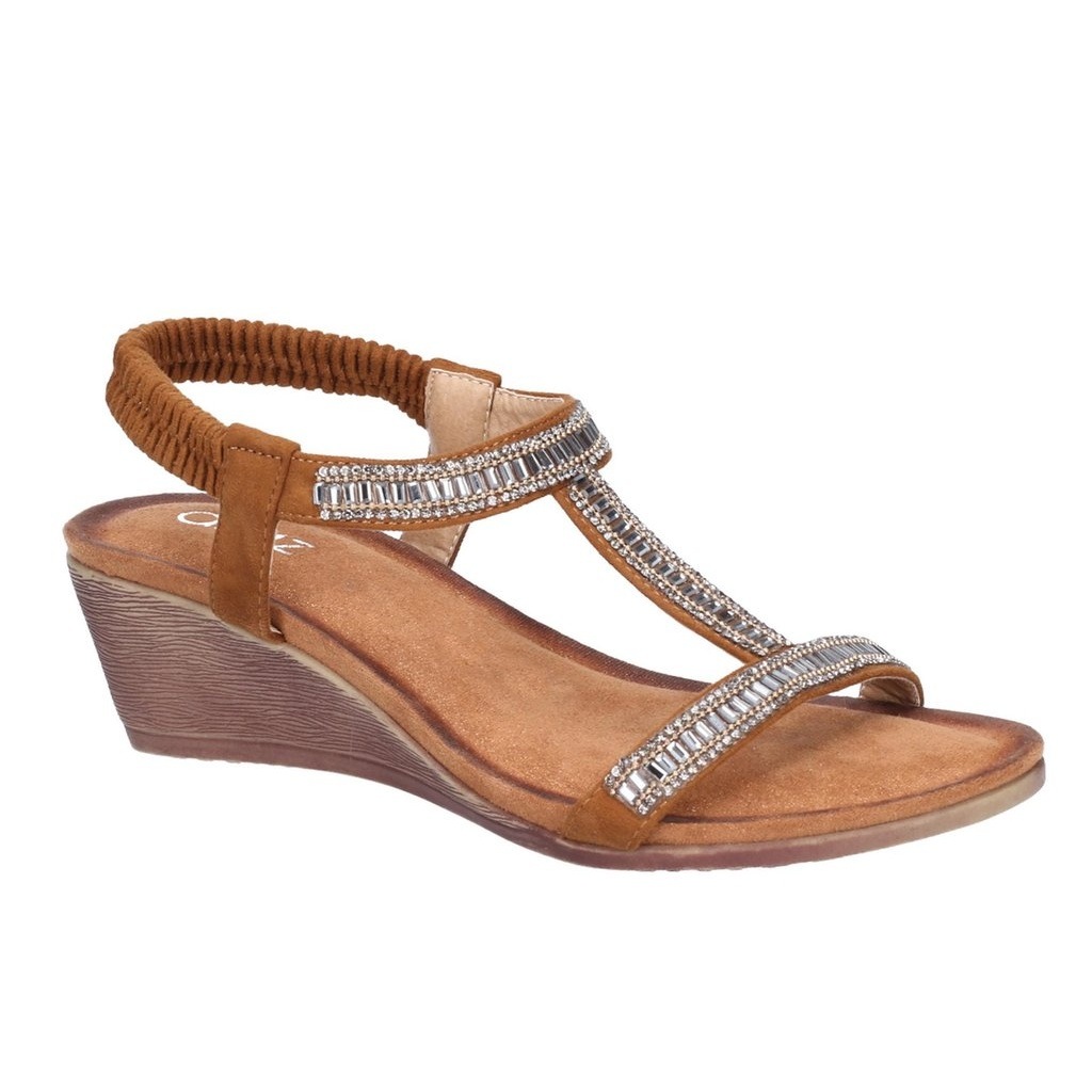 Sandale »Damen Pearl Elastik Keil Wildleder«