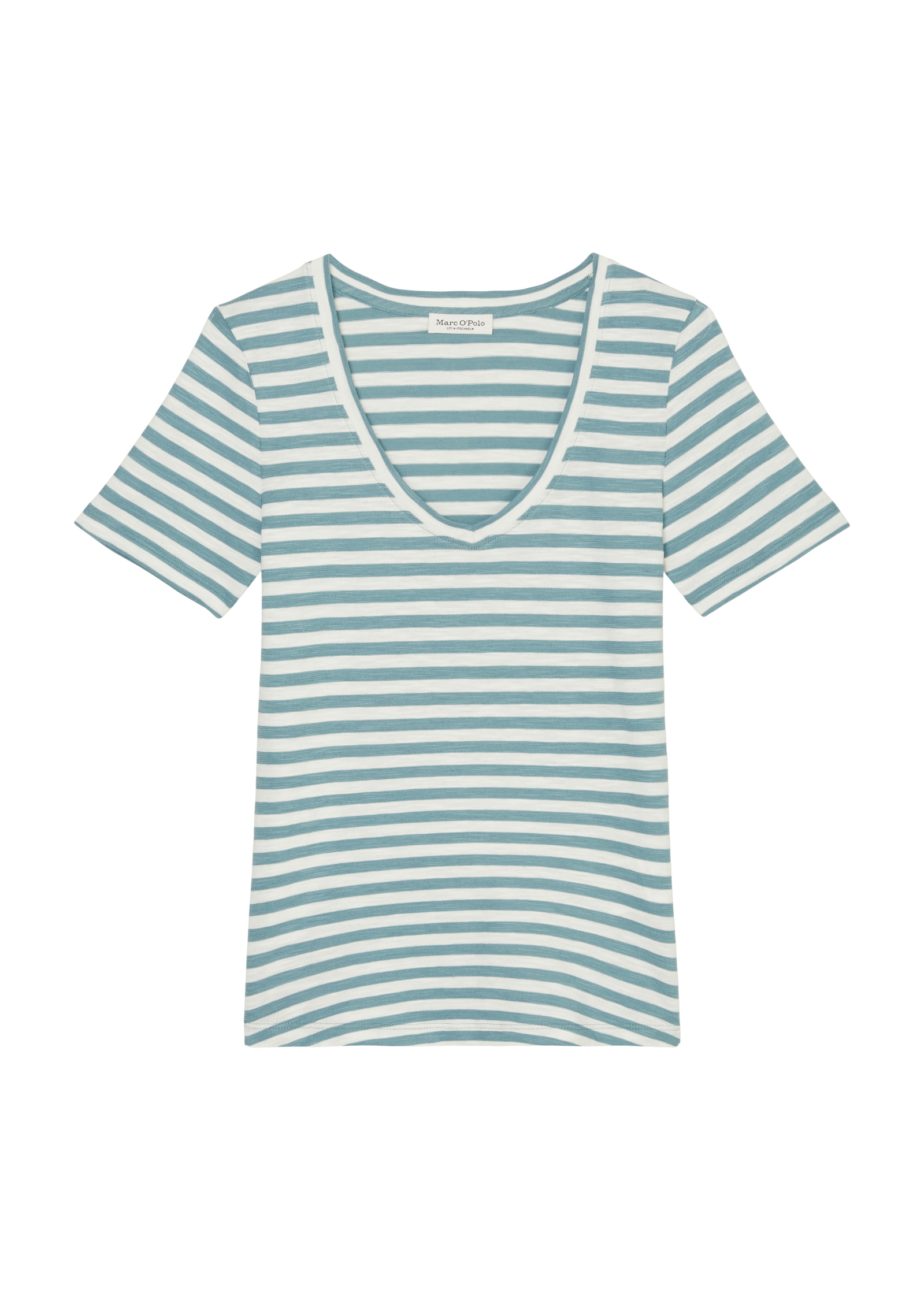 Marc O'Polo T-Shirt, abgerundeter V-neck, locker gewirkter Slub-Jersey-Qualität