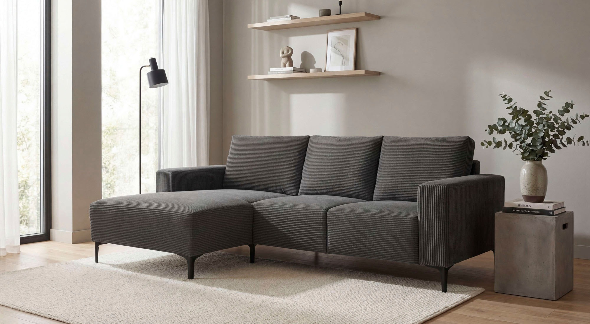 Home affaire Ecksofa »Tournon L-Form, Breite 232 cm, Breitcord« Designsofa im nordischen Stil, Wellenunterfederung, Metallfüsse