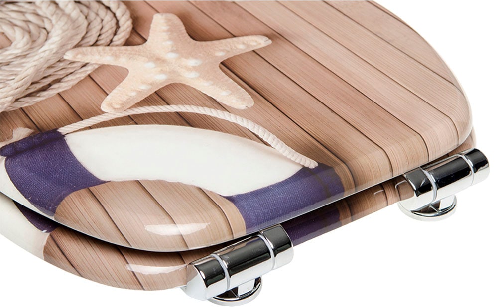 Sanilo Set d'accessoires de salle de bain »Maritime« bestehend aus WC-Sitz, Badteppich, Stöpsel, Seifenspender, WC-Bürste