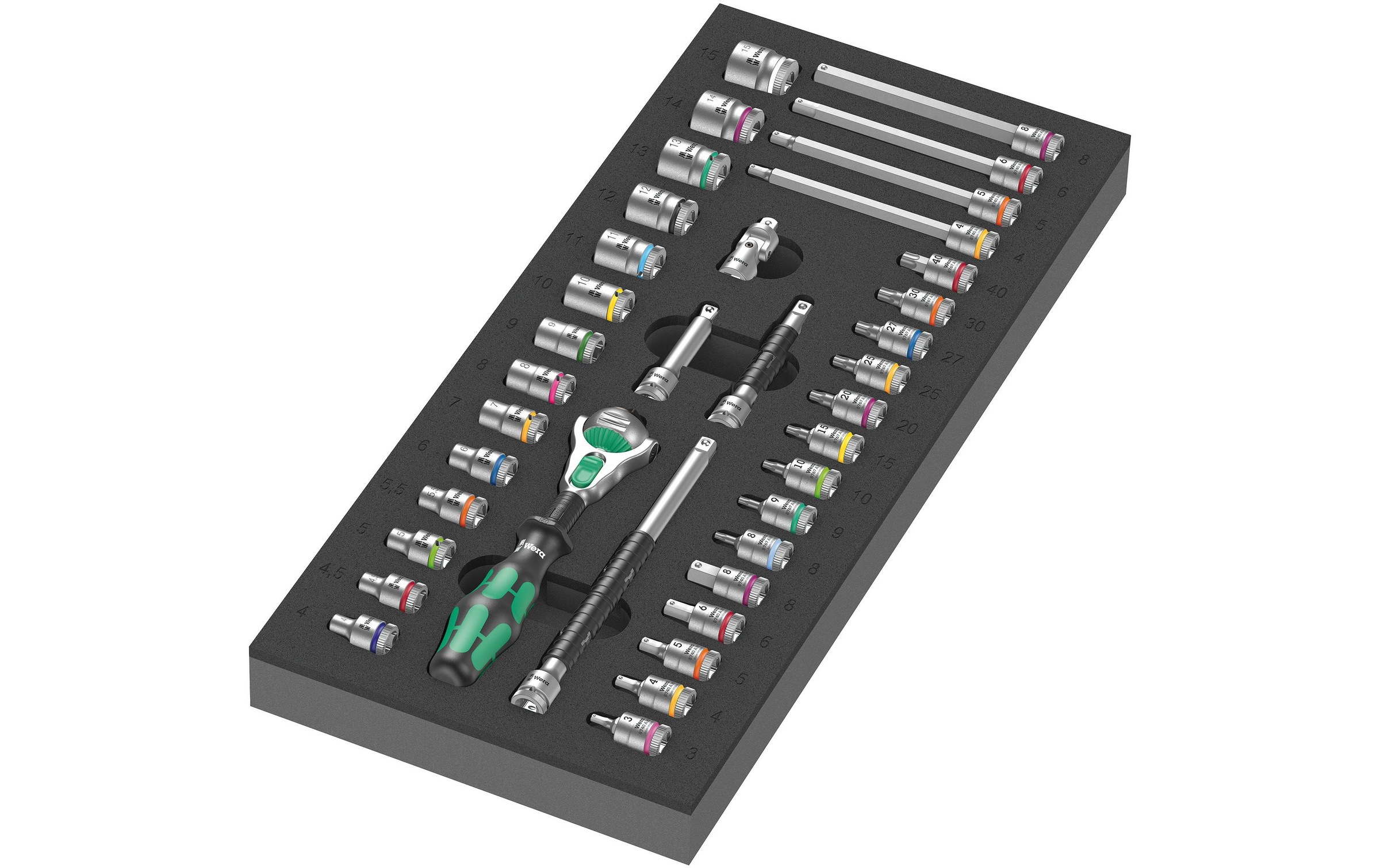 Image of Wera Ratsche "Wera 9720 Schaumstoffeinlage 8000 A Zyklop" 37 Stk. tlg.