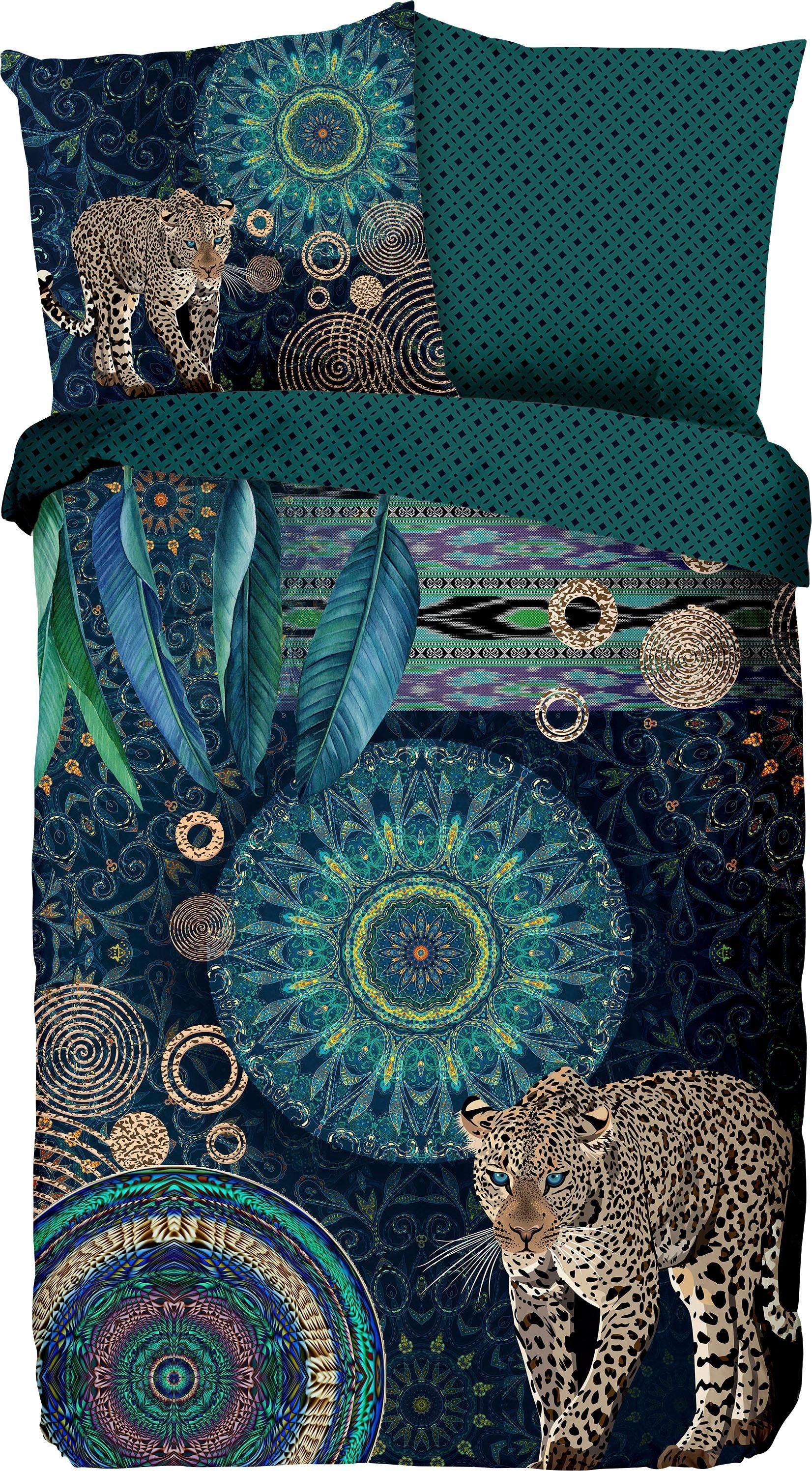 hip Wendebettwäsche »Imena«, Mako-Satin, 155x220, Reissverschluss, Wende, Mandala, Leopard, Petrol