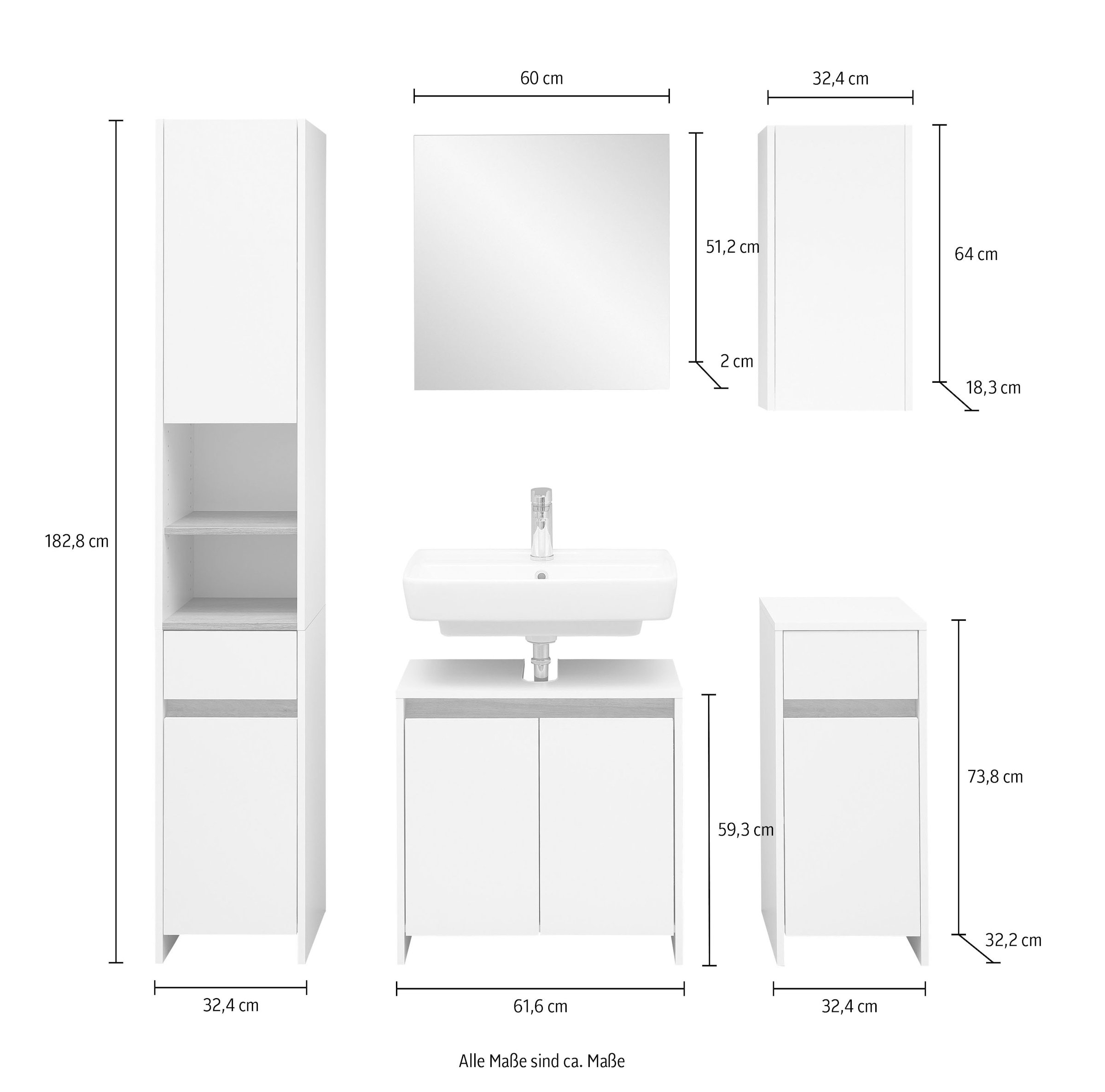 Saphir Ensemble de meubles de salle de bain »Quickset 100, 5-teilig, mit Holzeinlegeböden, 94cm breit« 5 cuis tlg.