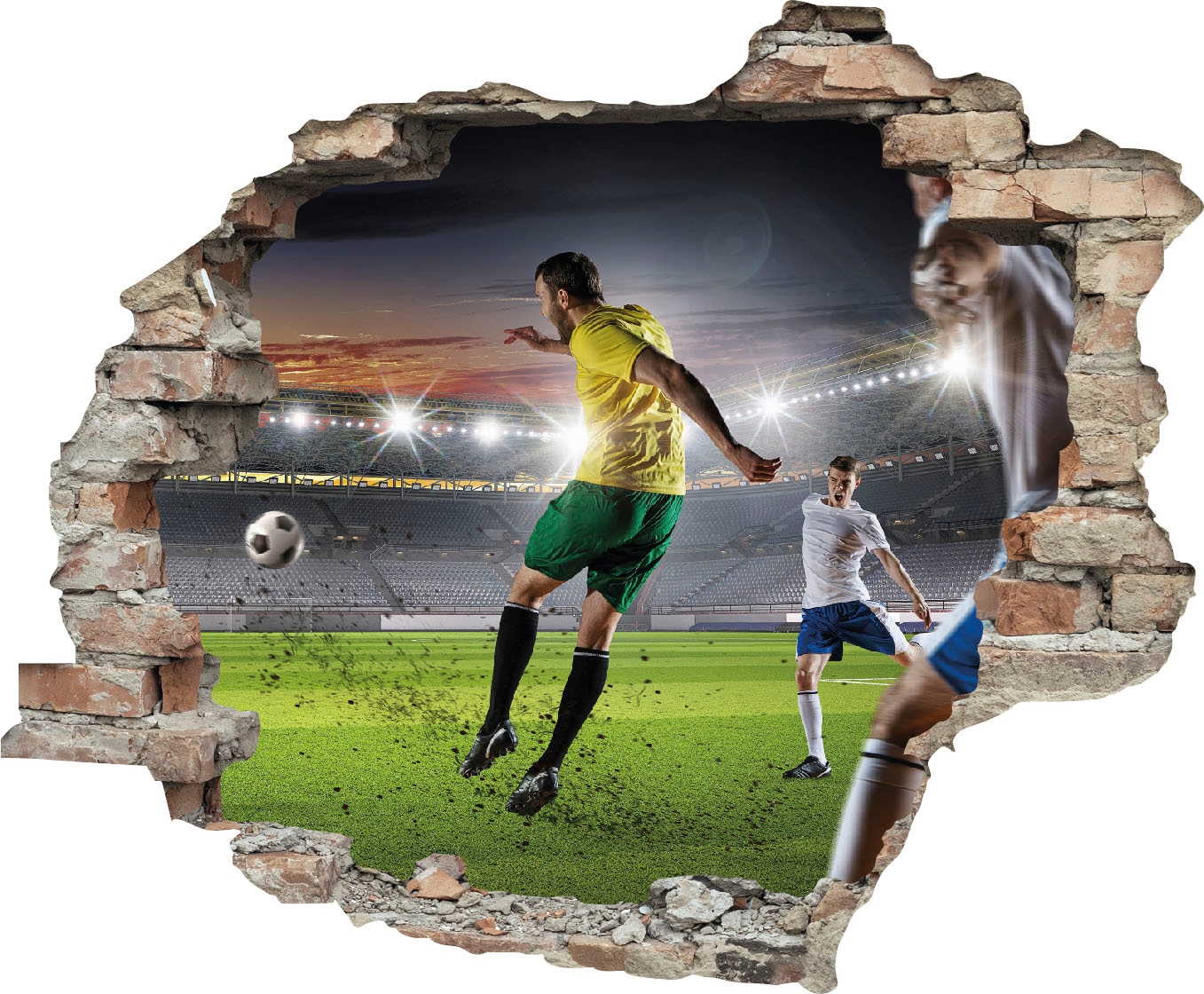Image of queence Wandtattoo "Fussball Schuss" Wandsticker, Wandbild, selbstklebend, 3D, Wanddurchbruch