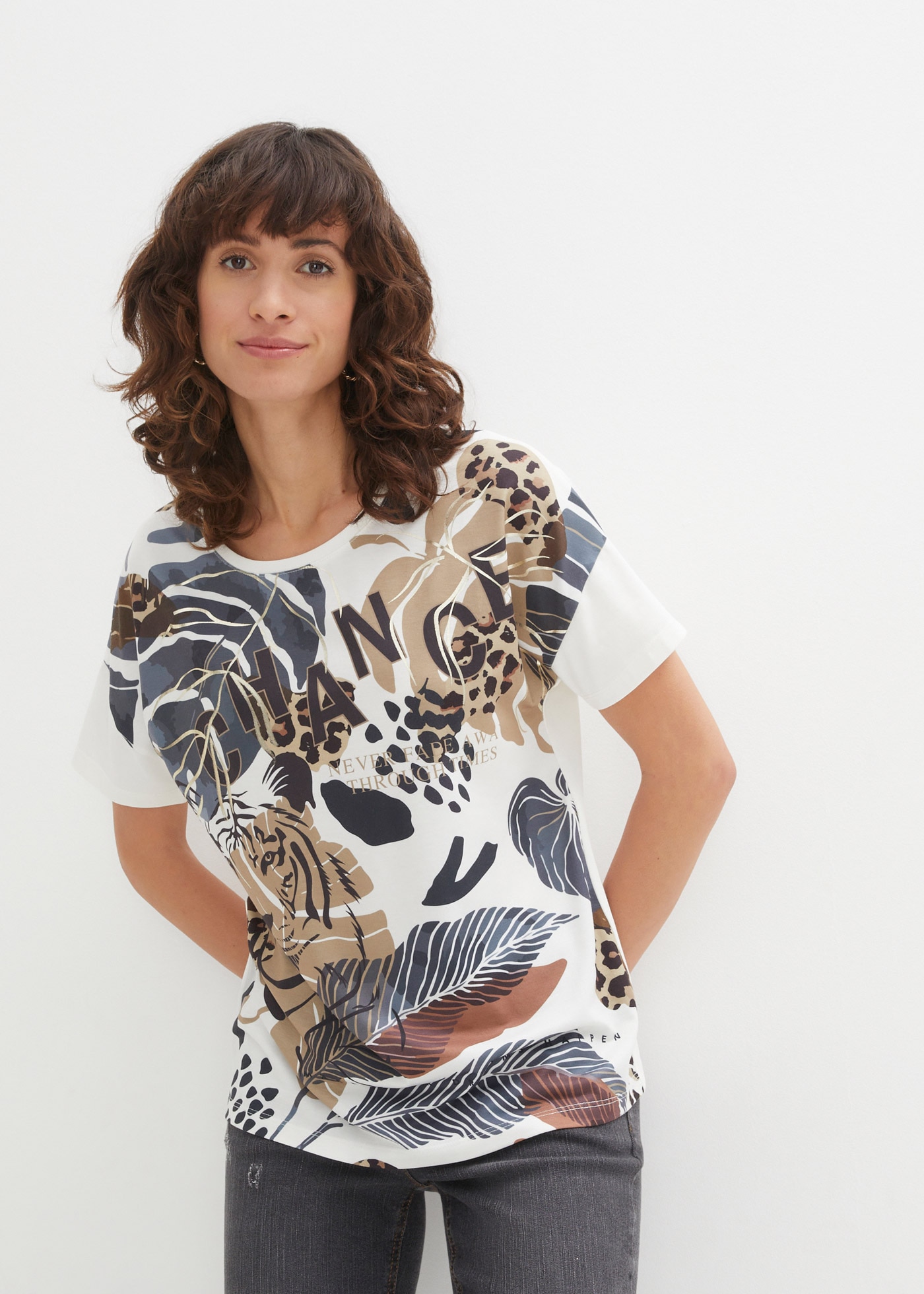 Image of bonprix T-Shirt Loose Fit Passform, Kurzarm, mit Foilprint