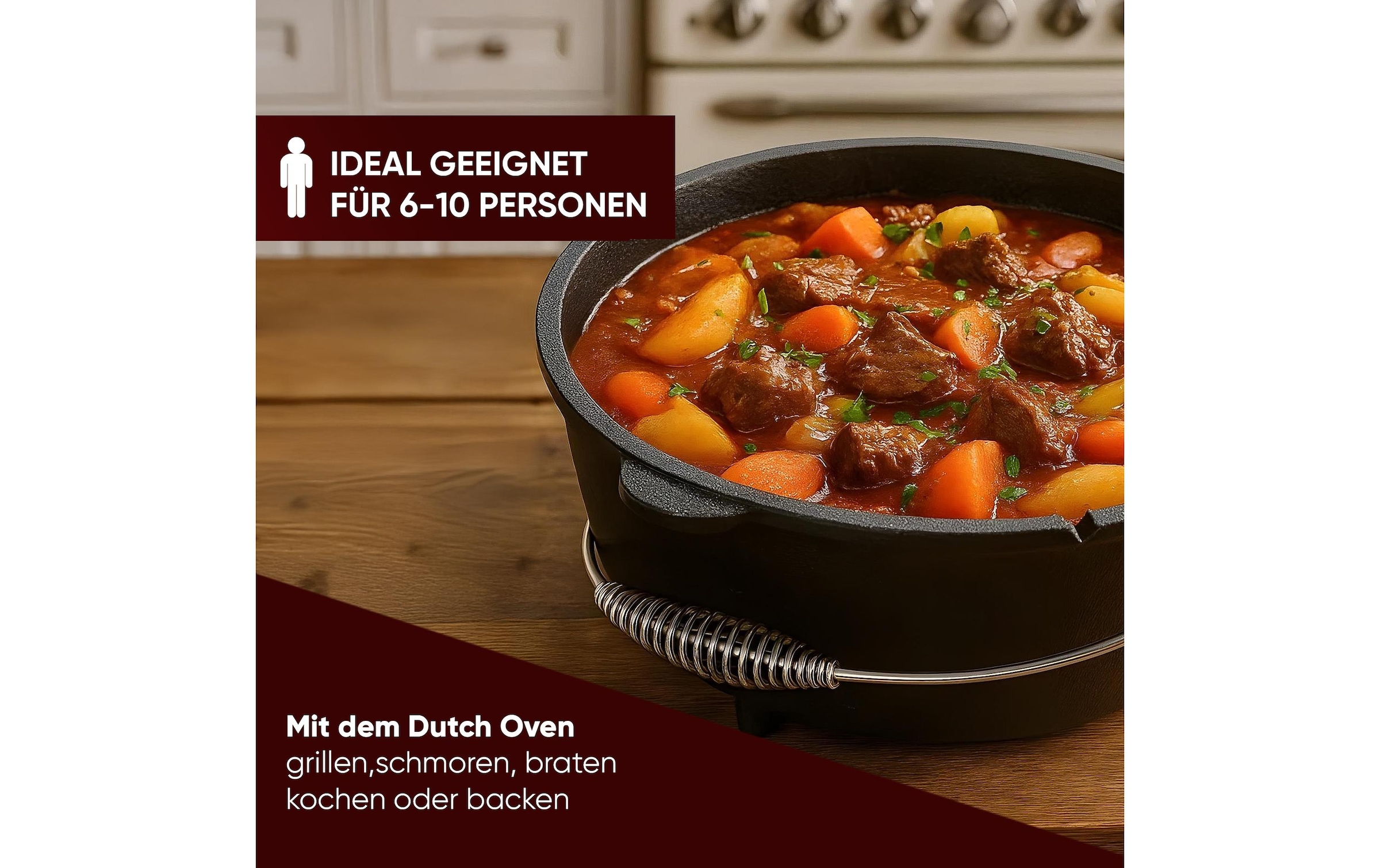   Marmite à barbecue »Gusskoenig Dutch Oven Set 9 l mit Deckelheber, Bürste« Set mit 2in1 Deckelheber und Reinigungsbürste