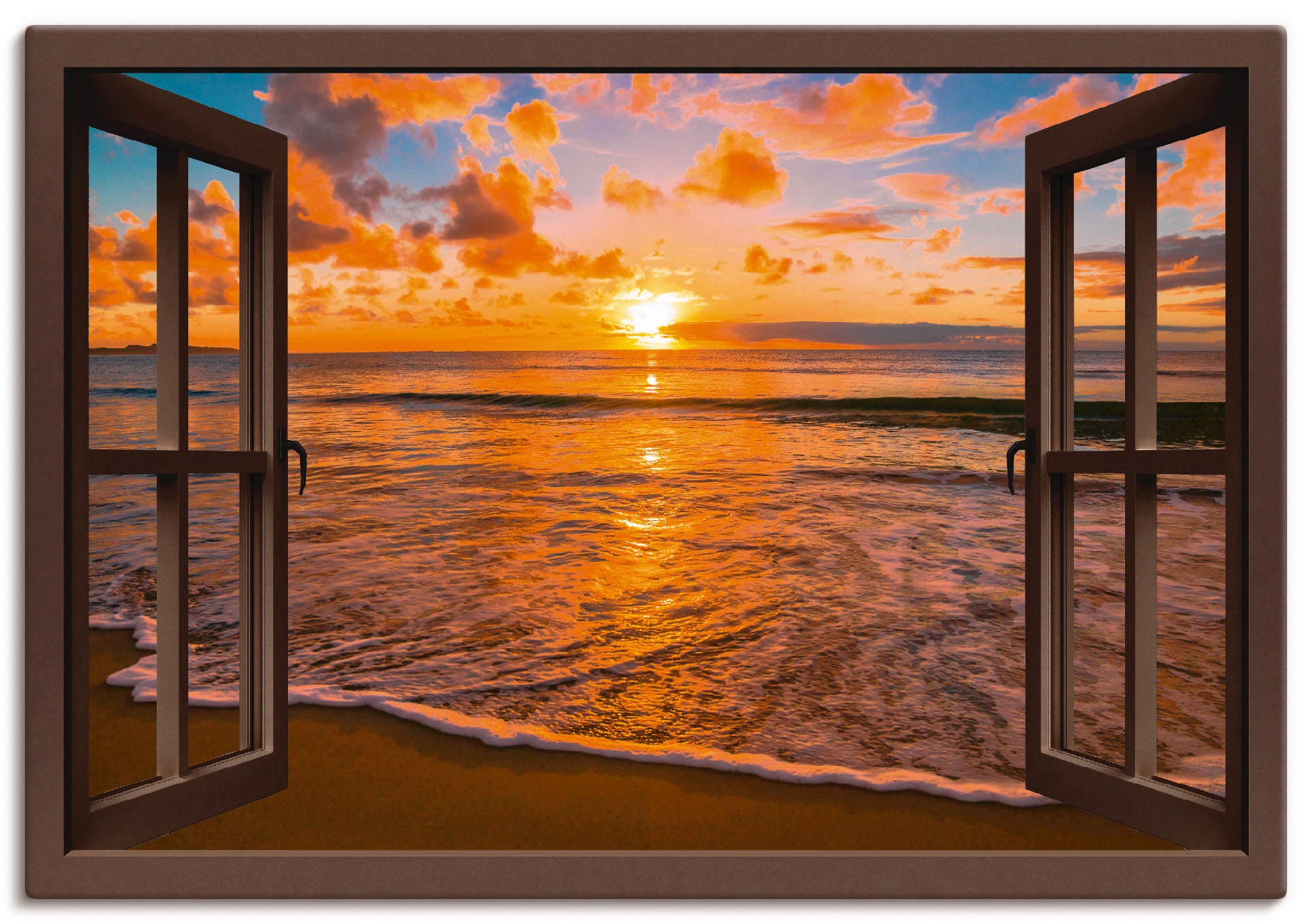 Leinwandbild, Poster oder Grössen (1 Wandaufkleber als jetzt -untergang, Sonnenuntergang Artland Wandbild Strand«, versch. »Fensterblick St.), Sonnenaufgang in kaufen & am