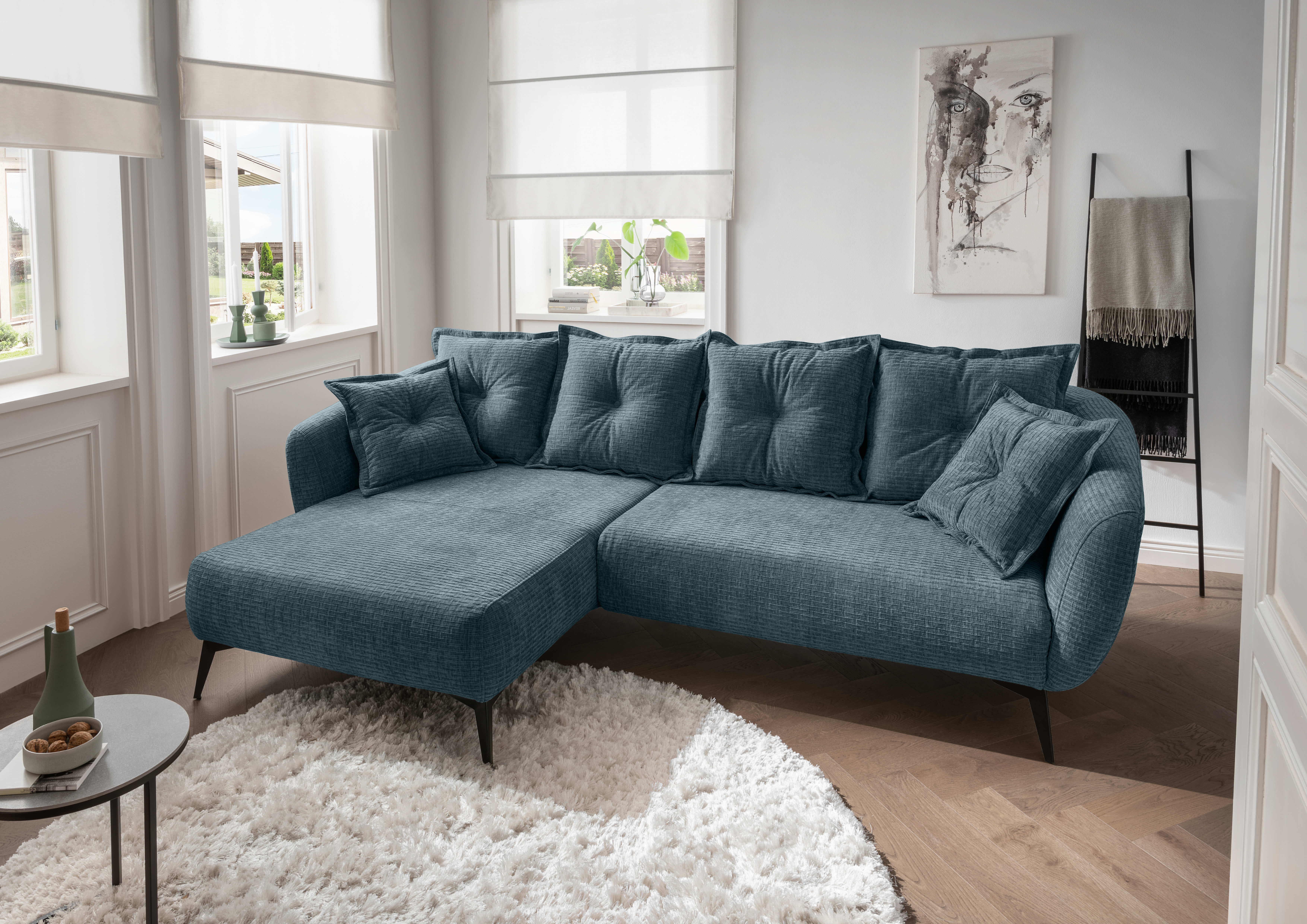Image of Home affaire Ecksofa "Baggio Stellmasse 277/162 cm, modern & elegant, hoher Fuss" L-Form, schwarze Metallfüsse