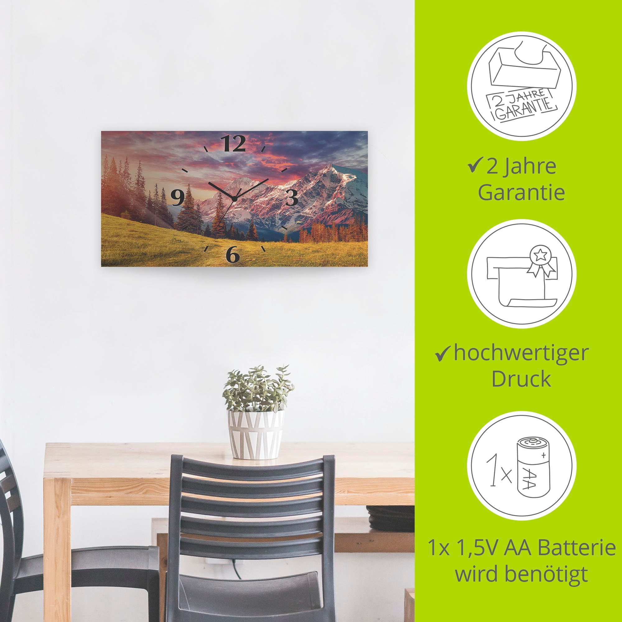 Artland Wanduhr »Alpines Hochland« 3D Optik gebogen, mit Quarz- oder Funkuhrwerk, versch. Grössen