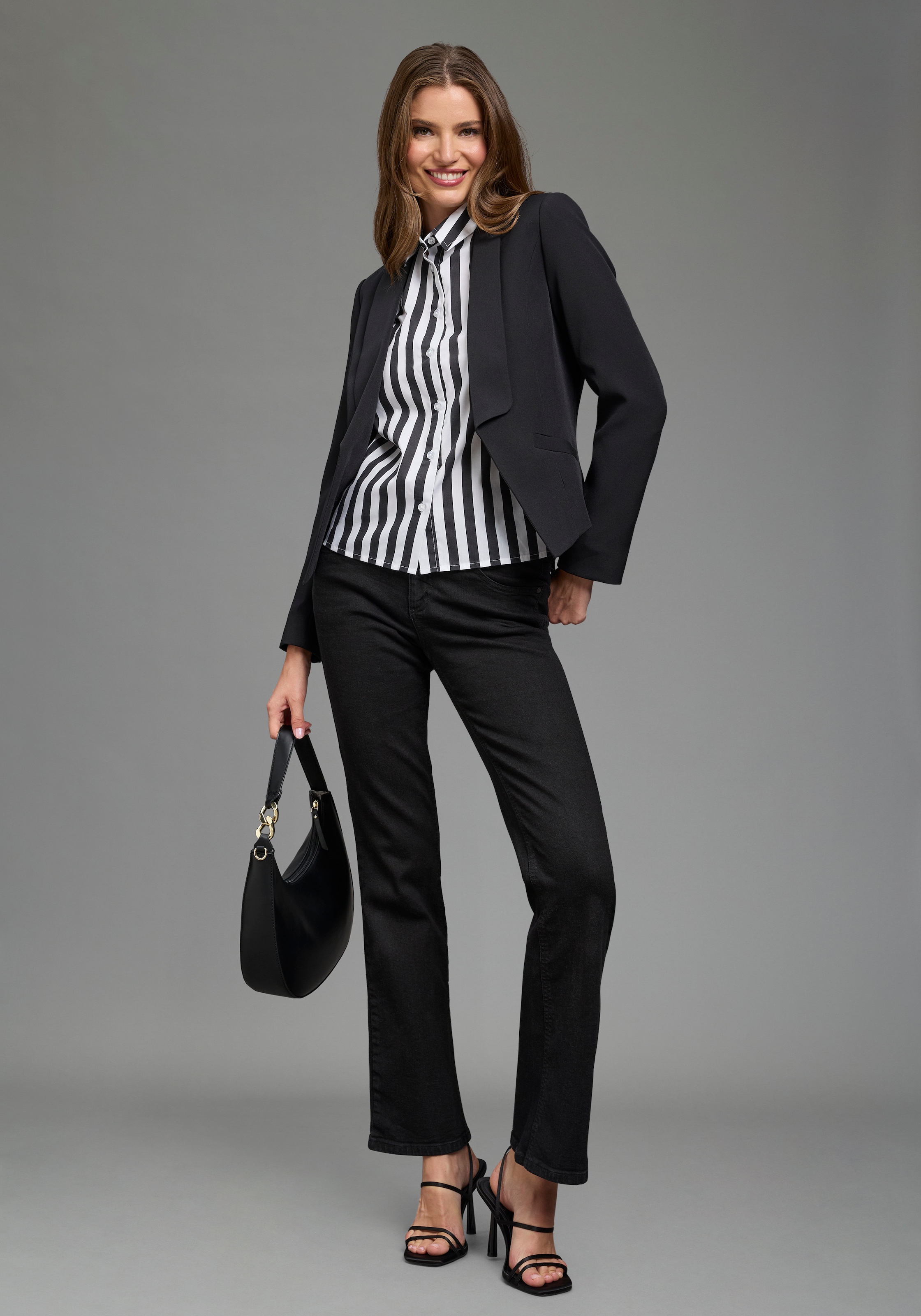 Laura Scott Blazer court avec col châle, coupe courte, en polyester et élasthanne