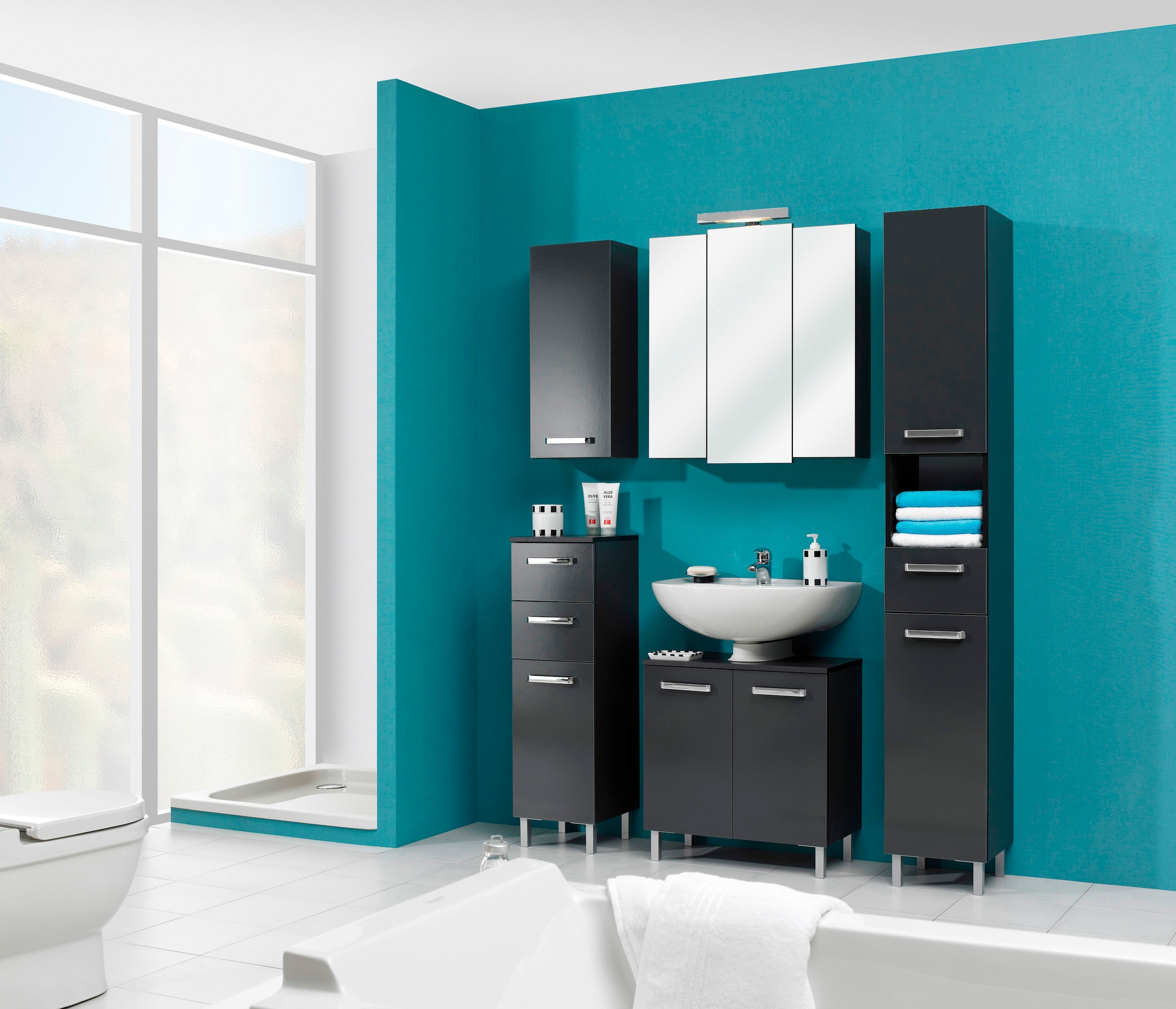 Saphir Armoire suspendue »Quickset Wand-Badschrank 25 cm breit mit 1 Tür und 2 Einlegeböden« armoire suspendue de salle de bain avec amortisseur de porte, poignées chromées brillantes
