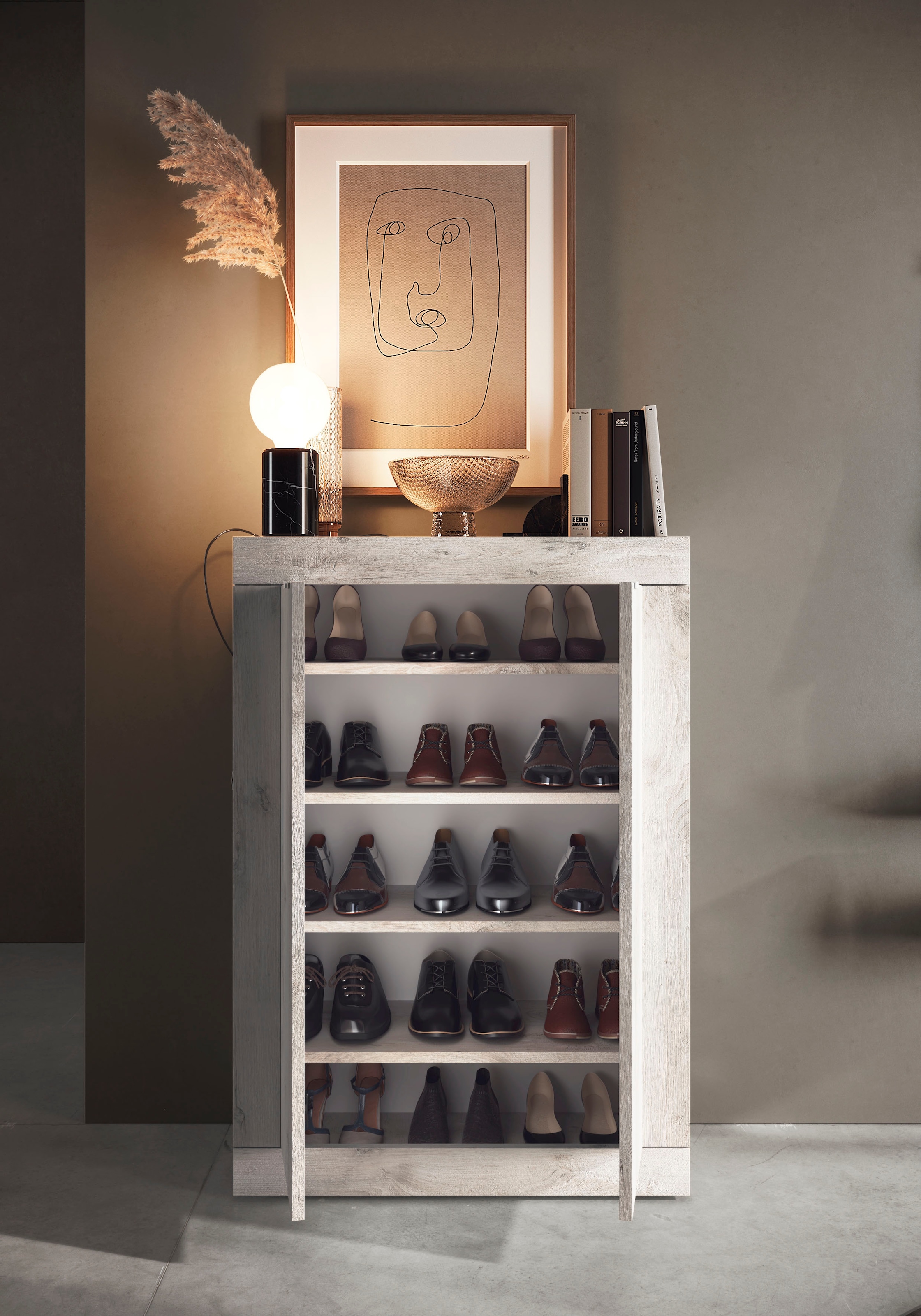 INOSIGN Schuhschrank »Basic Breite 78 cm, Höhe 116 cm, Schuhkommode,«, moderne Rahmenoptik, Metallgriffe, 4 Einlegeböden