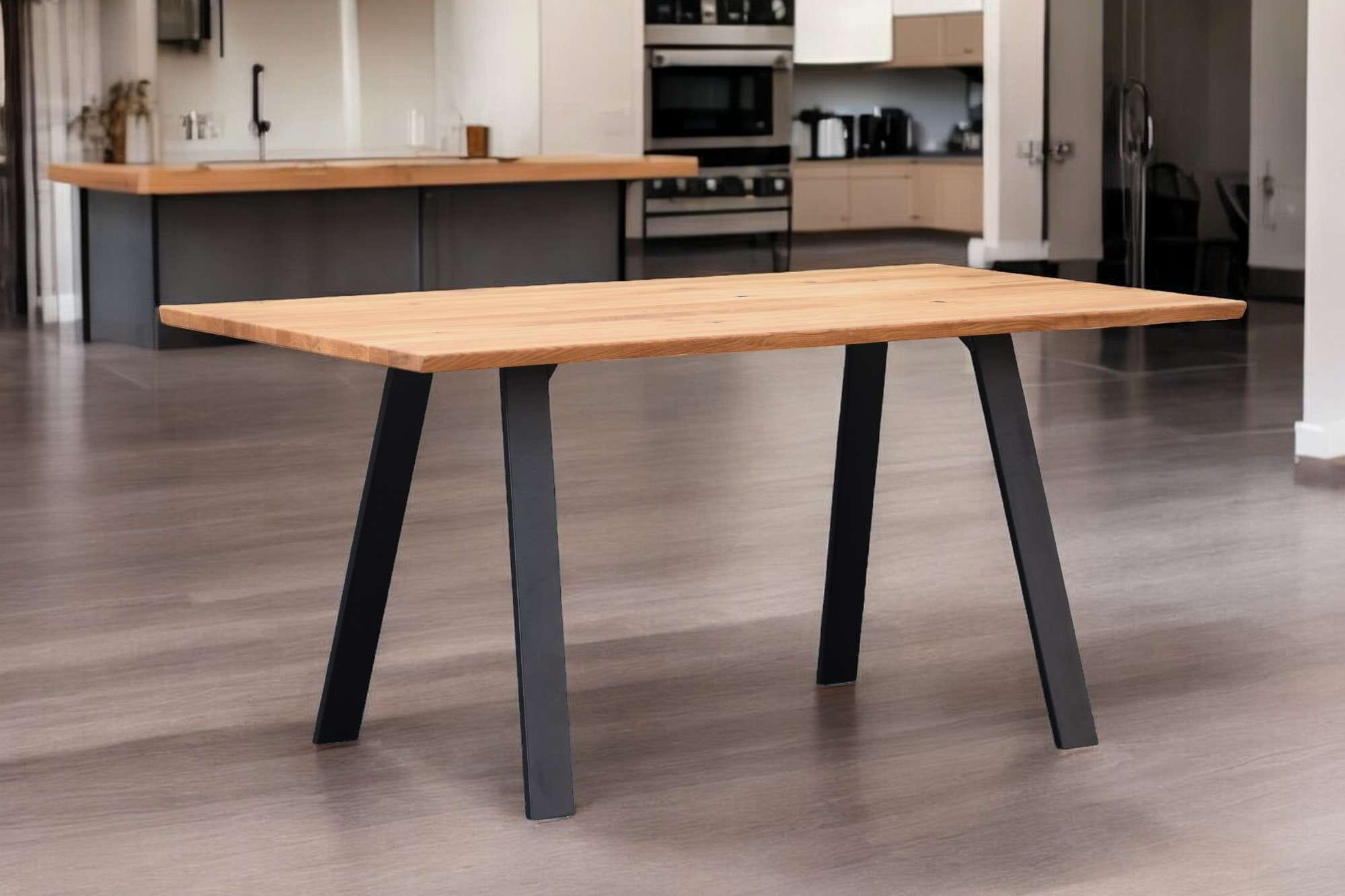Home affaire Esstisch »Reidigen Küchentisch, A-Form Metallgestell, Wildeiche massiv geölt«, Baum Kante oder Schweizer Kante, erhältlich in 3 Grössen und 2 Farben
