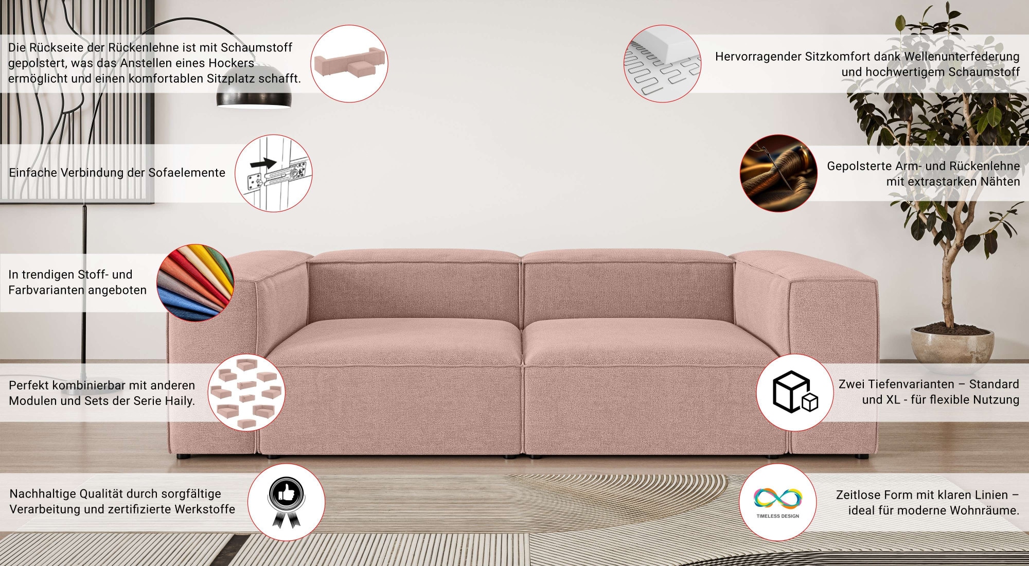 GOODproduct Canapé Big »XL HAILY Modularsofa extra tief, Masse B/T/H: 260/130/72 cm« als Modul oder separat verwendbar, für individuelle Zusammenstellung