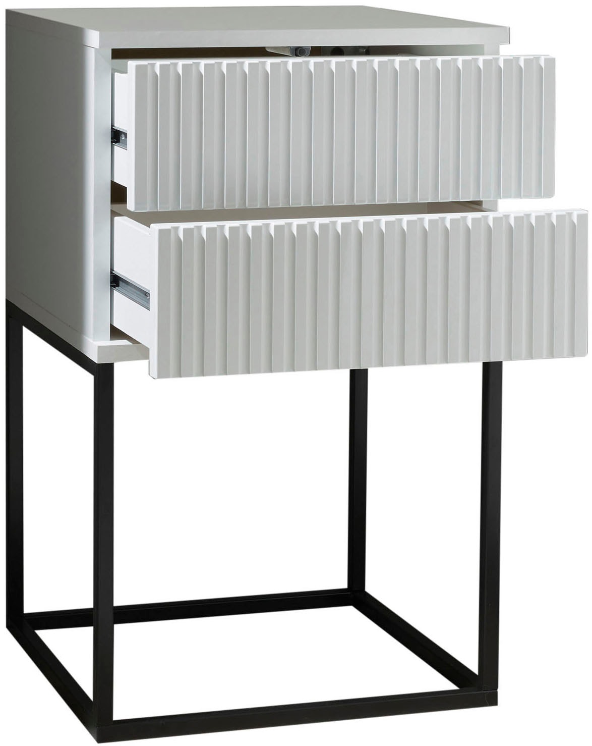 Schlafkontor Nachtkommode »Marle Nachtkonsole, Nachtkästchen auf Metall-Fussgestell« Schubkasten in Rillenoptik auf schwarzem Metallgestell