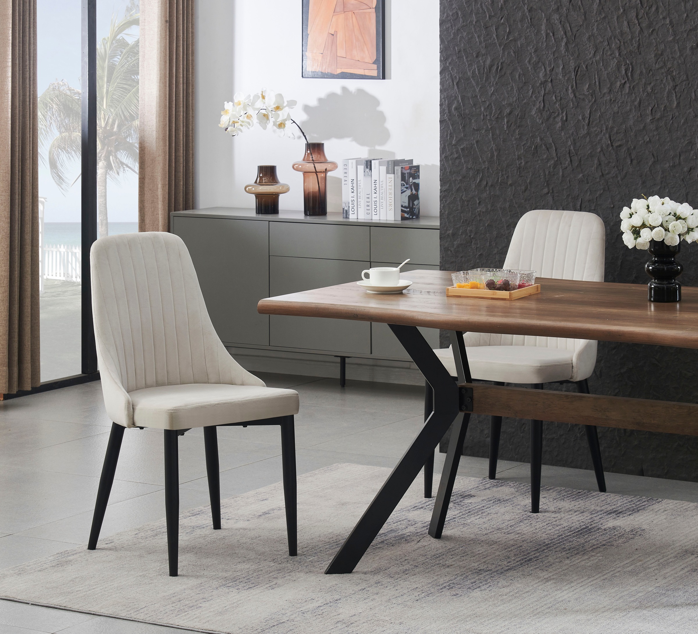 Home affaire Esszimmerstuhl »GARNBY, 2er Set, mit Metallgestell in matt schwarz« (Set) 2 Stk.in verschiedenen Farben, Belsatbarkeit pro Stuhl 120 kg, Velour Stoff