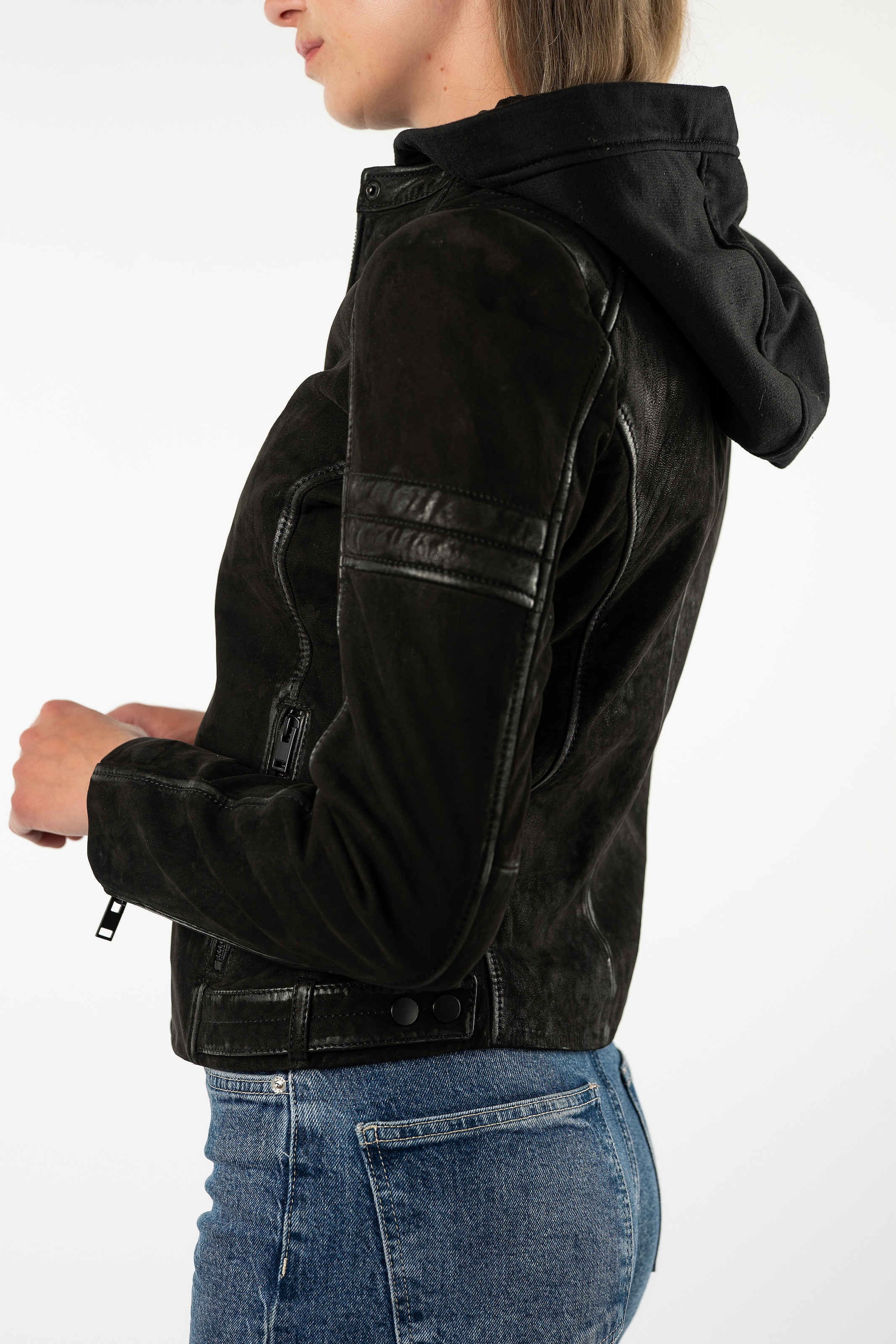 Mauritius Lederjacke »MWShary SF« mit Kapuze mit abnehmbarer Kapuze, Slim Fit
