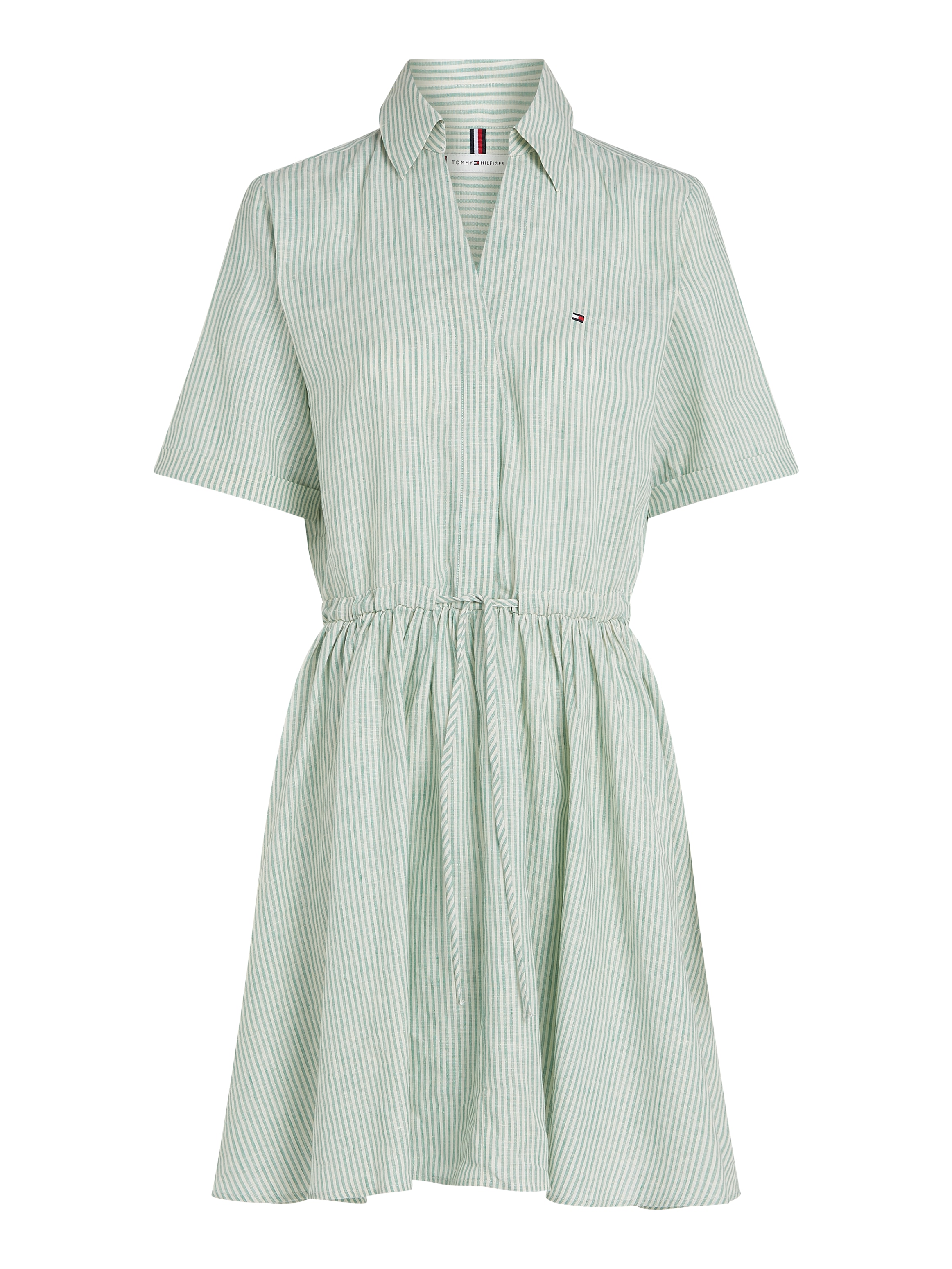 Tommy Hilfiger Hemdblusenkleid »ESS LINEN S/S SHORT DRESS«, mit Tunnelzug in der Taille, mit Rückenfalte,kühlendes Premium Leinen