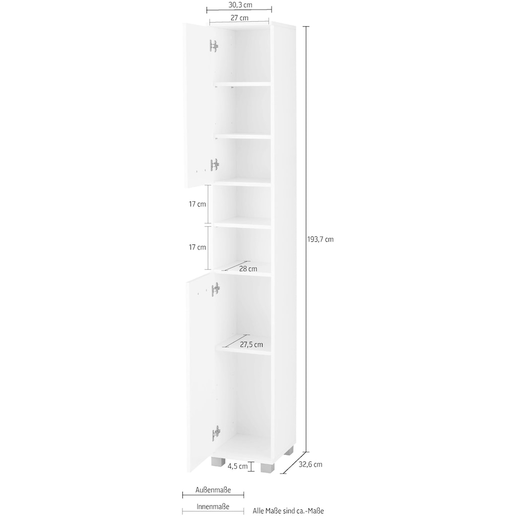 Schildmeyer Hochschrank »Mobes«, Breite/Höhe: 30,3/193,7 cm, Türen beidseitig montierbar, Regalfächer