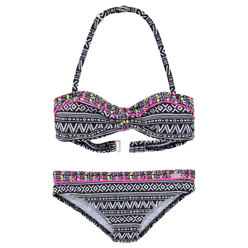 Buffalo Bandeau-Bikini, mit Ethnodruck und Kontrastdetails