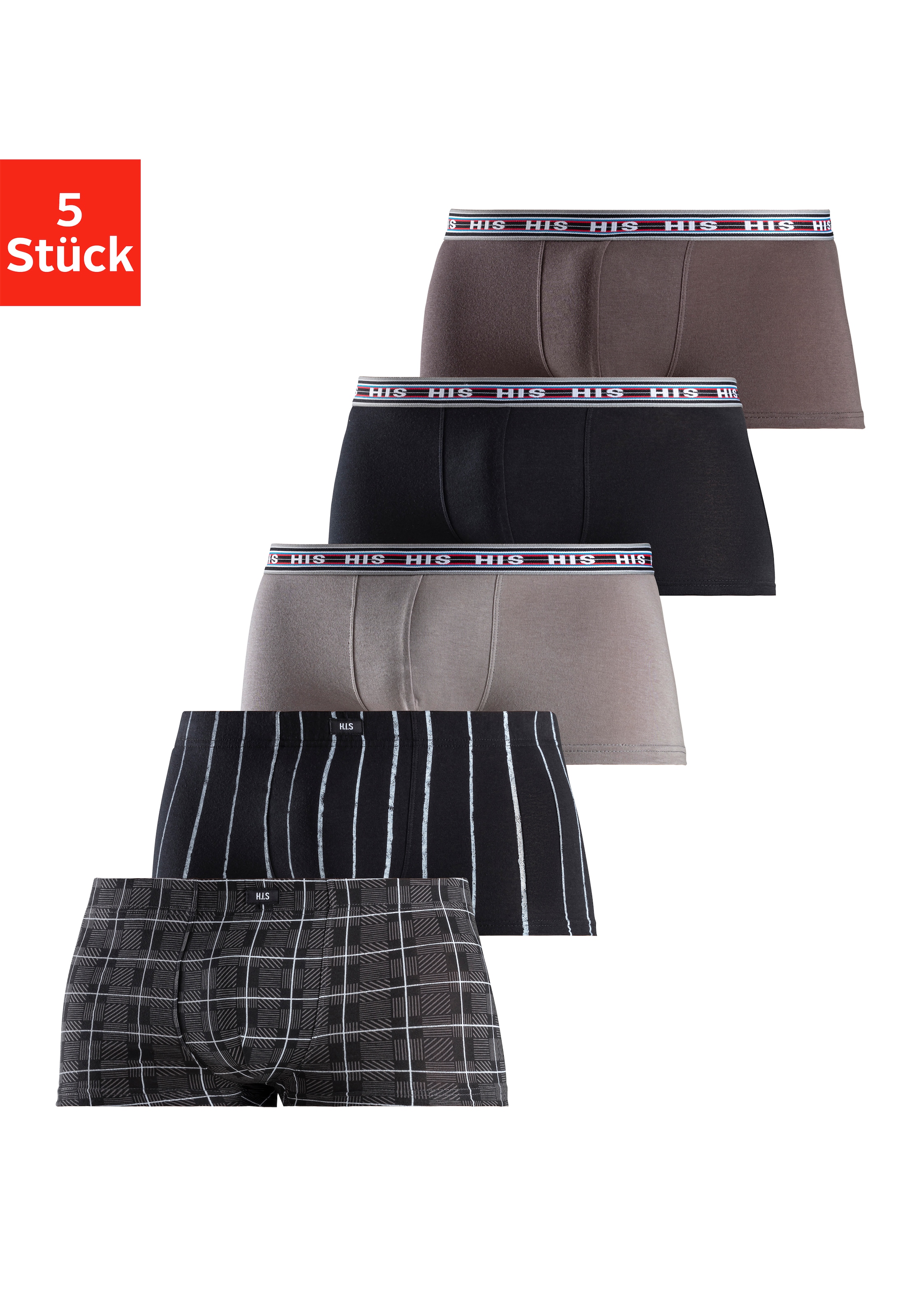 Image of H.I.S Hipster Packung, 5 Stk. knapp sitzende Boxershorts aus Baumwoll-Stretch-Qualität
