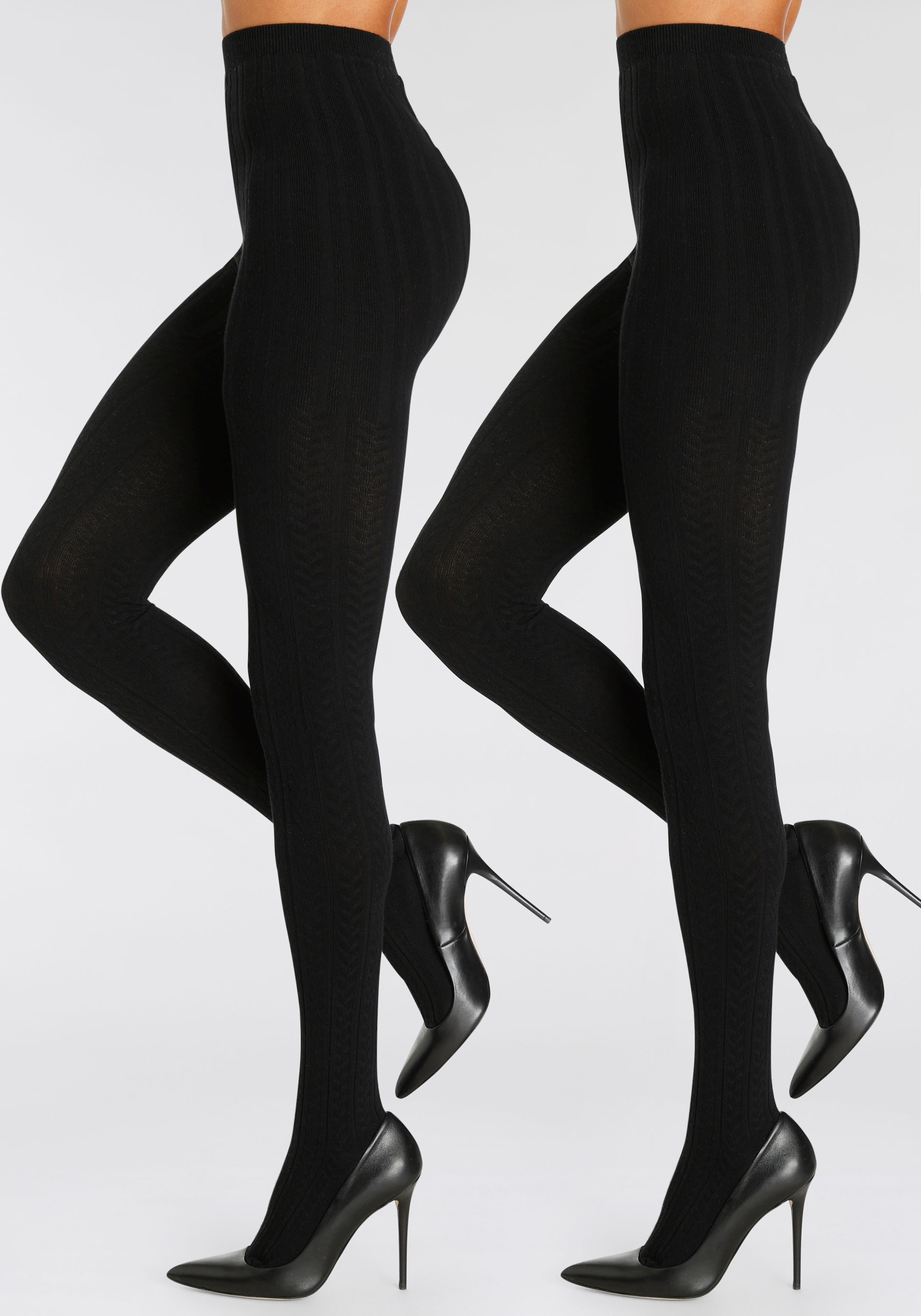 LASCANA Strickstrumpfhose 2 Stk. tlg. mit Zopfmuster