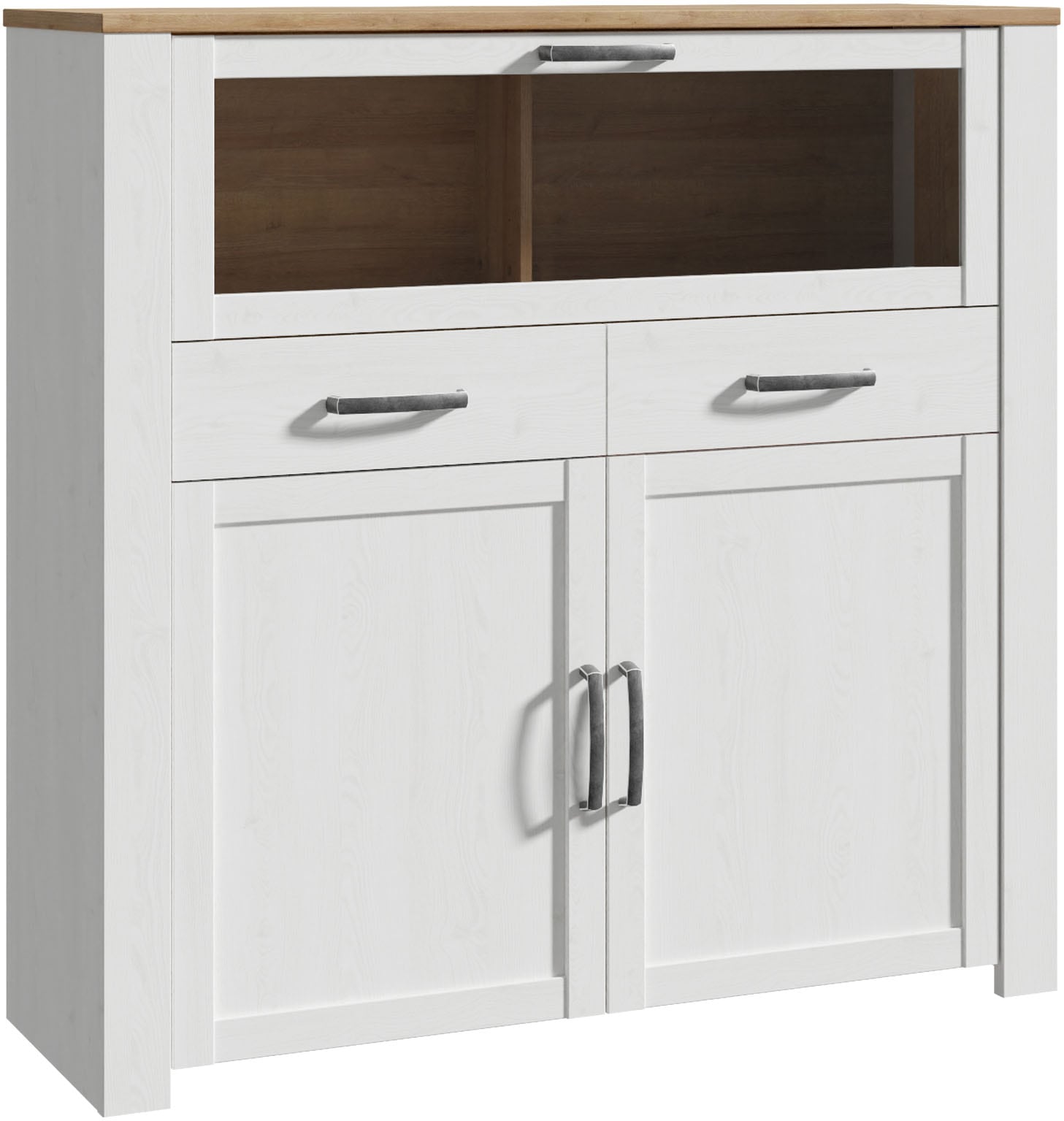 Image of FORTE Highboard "Bohol, kleines Highboard, Klappe mit Glas, 2SK, 2Türen" B/H/T 126,4/125,4/42 cm Beleuchtung optional bestellbar