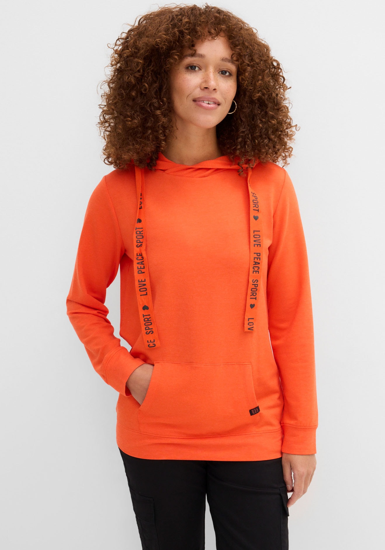 Image of bonprix Kapuzensweatshirt, bequeme Passform, bedrucktes Bindeband, mit Kängurutasche