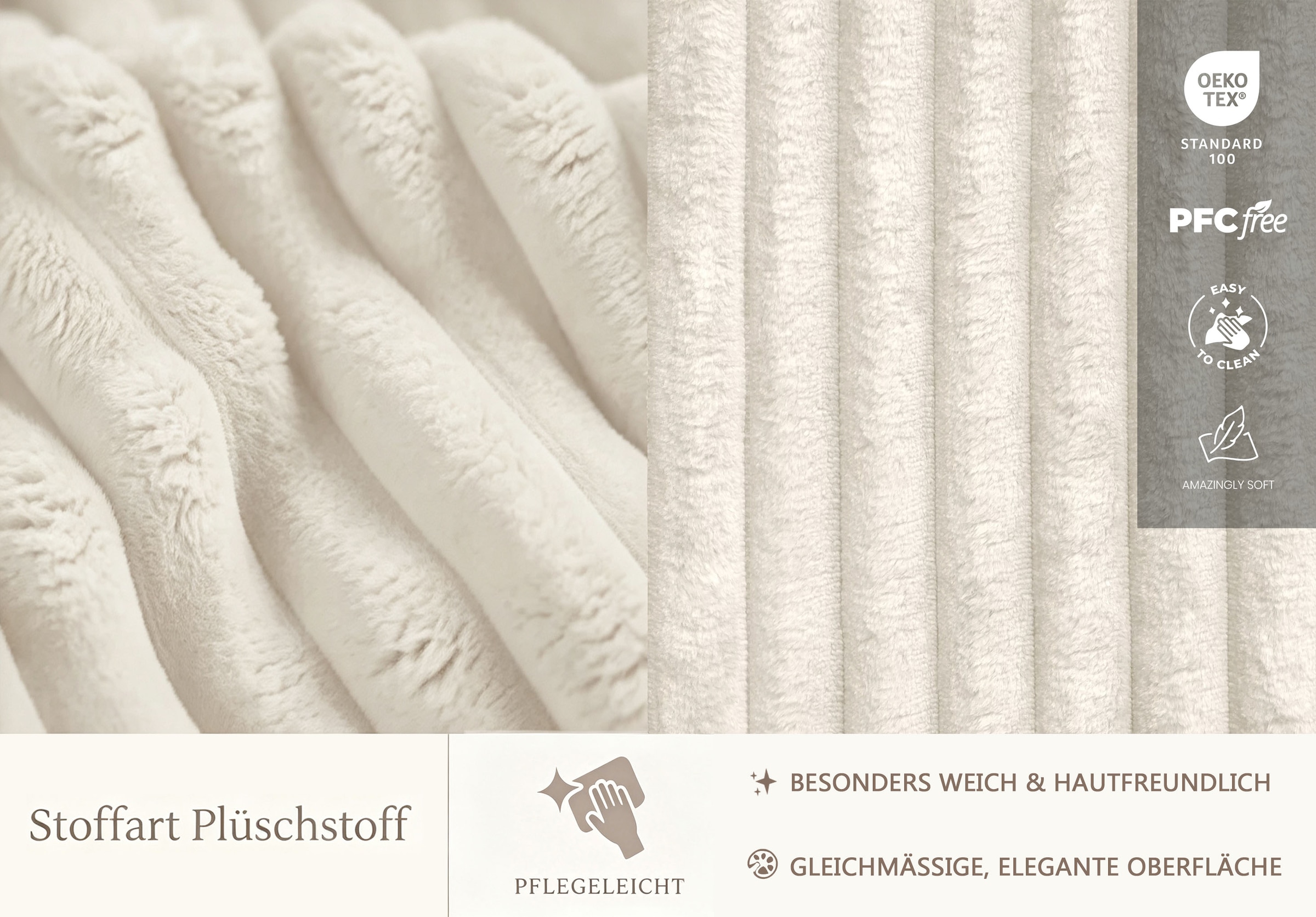 GOODproduct Lit de boxe »SIVVA in der Breite 180cm, flauschiger Breitcord, Farbe: cream« Incl. matelas à ressorts ensachés (H3) & surmatelas (4 cm)