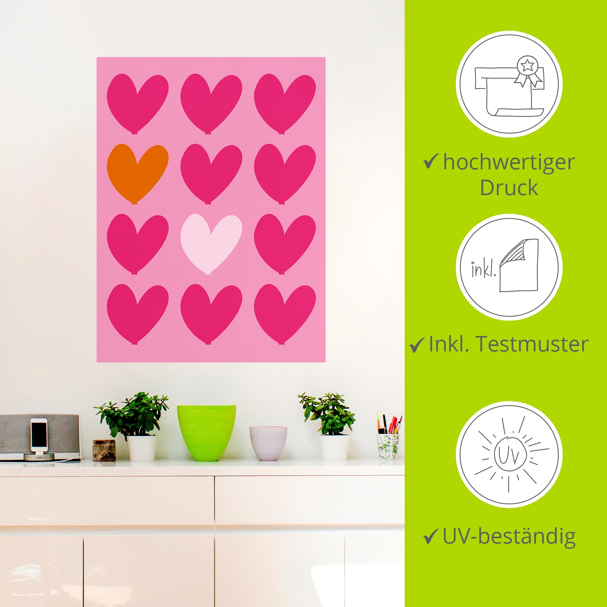 Artland Wandbild »Herzen auf pink« Herzbilder 1 Stk. tlg. als Alubild, Leinwandbild, Poster, Wandaufkleber in verschied. Grössen