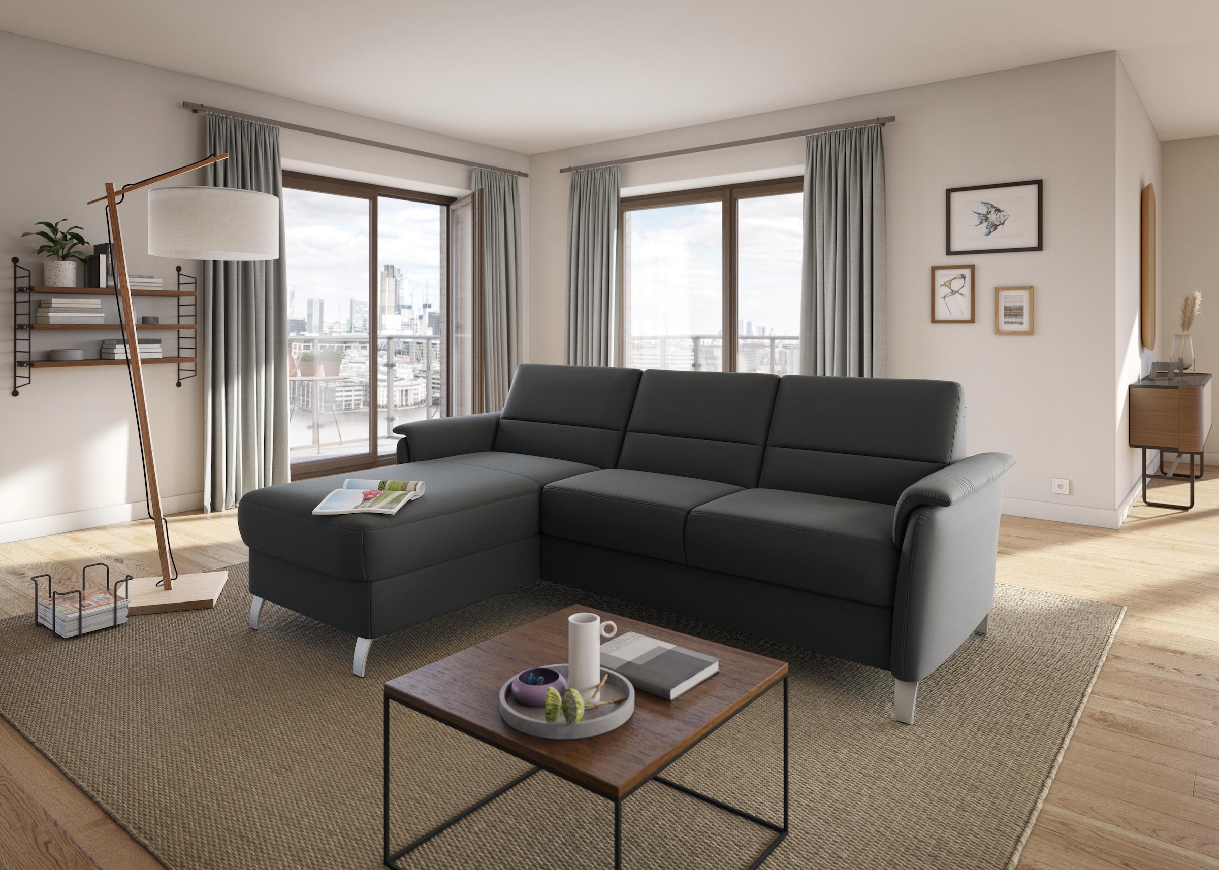 sit&more Canapé d'angle »Palmera L-Form, B: 244 cm« optional Bettfunktion & Bettkasten, Federkern