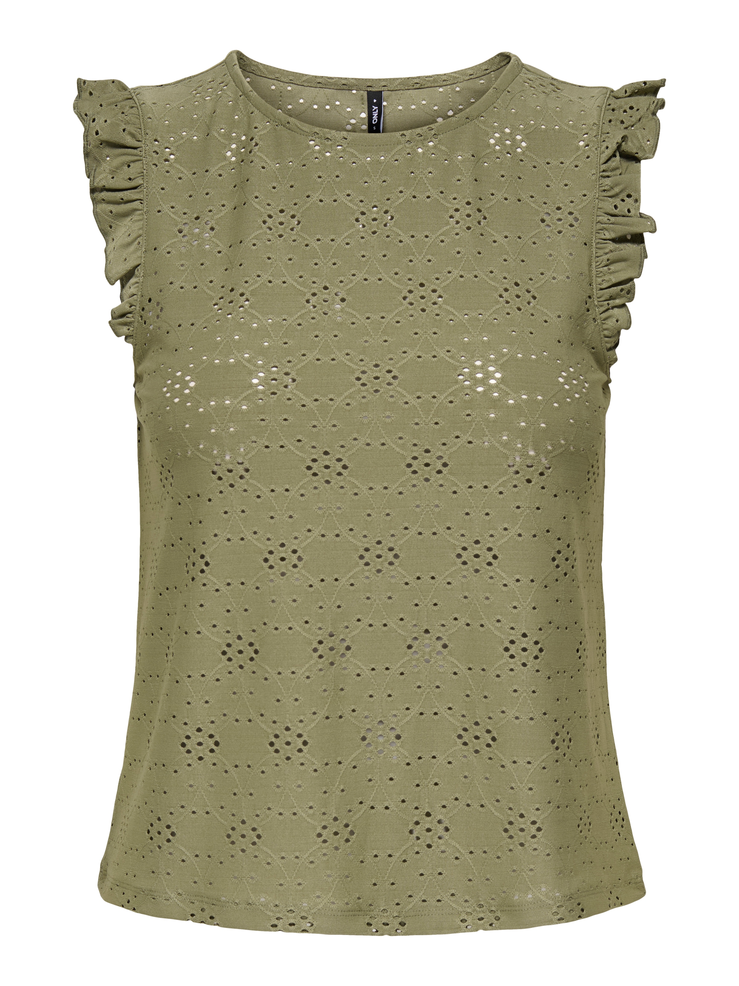 ONLY Haut de chemise »ONLSMILLA S/L FRILL TOP JRS« mélange de matières, coupe régulière, col rond