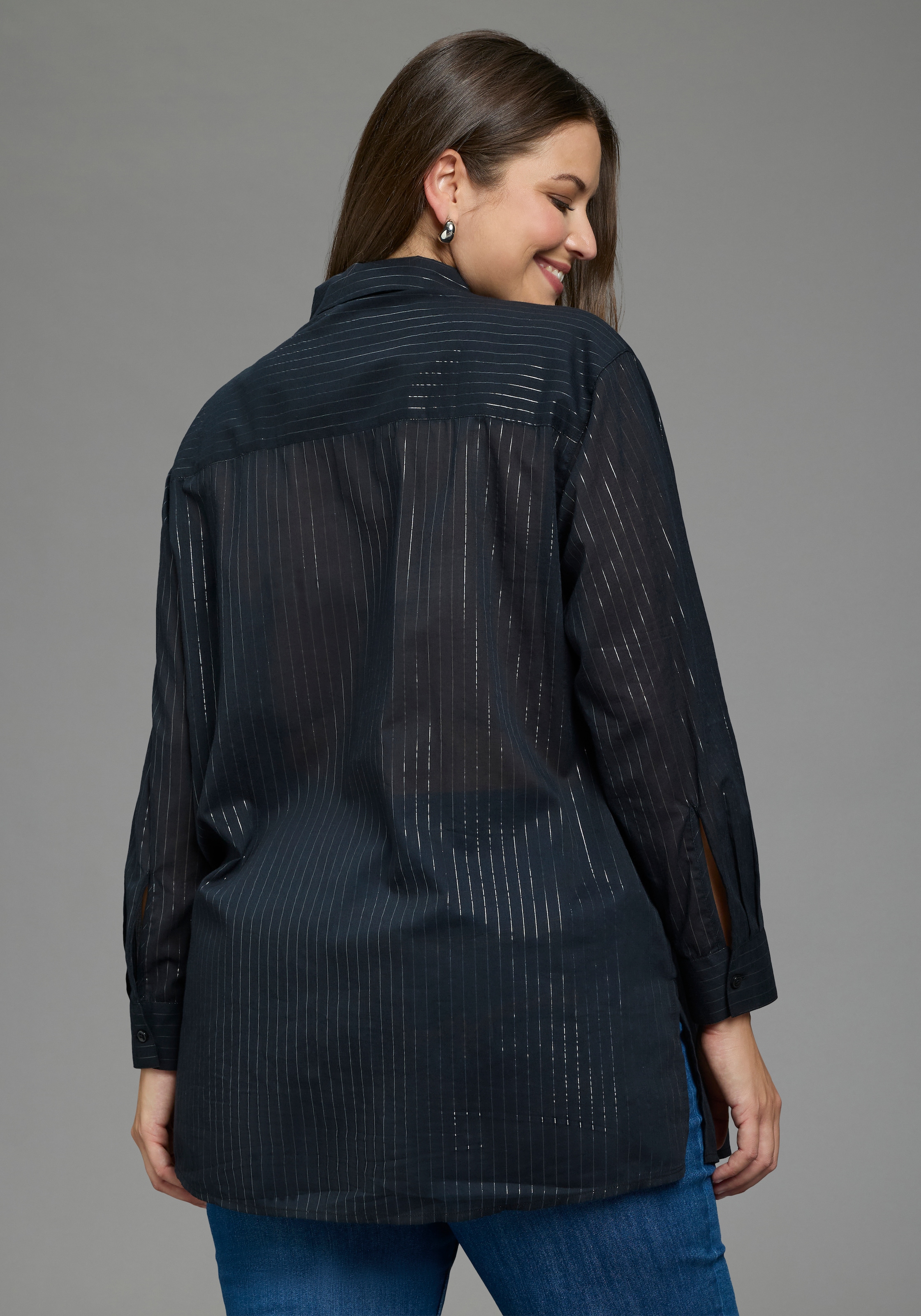 Laura Scott CURVE Klassische Bluse »Grosse Grössen« femininer Stil, aus Baumwolle, mit feinem Nadelstreifenmuster